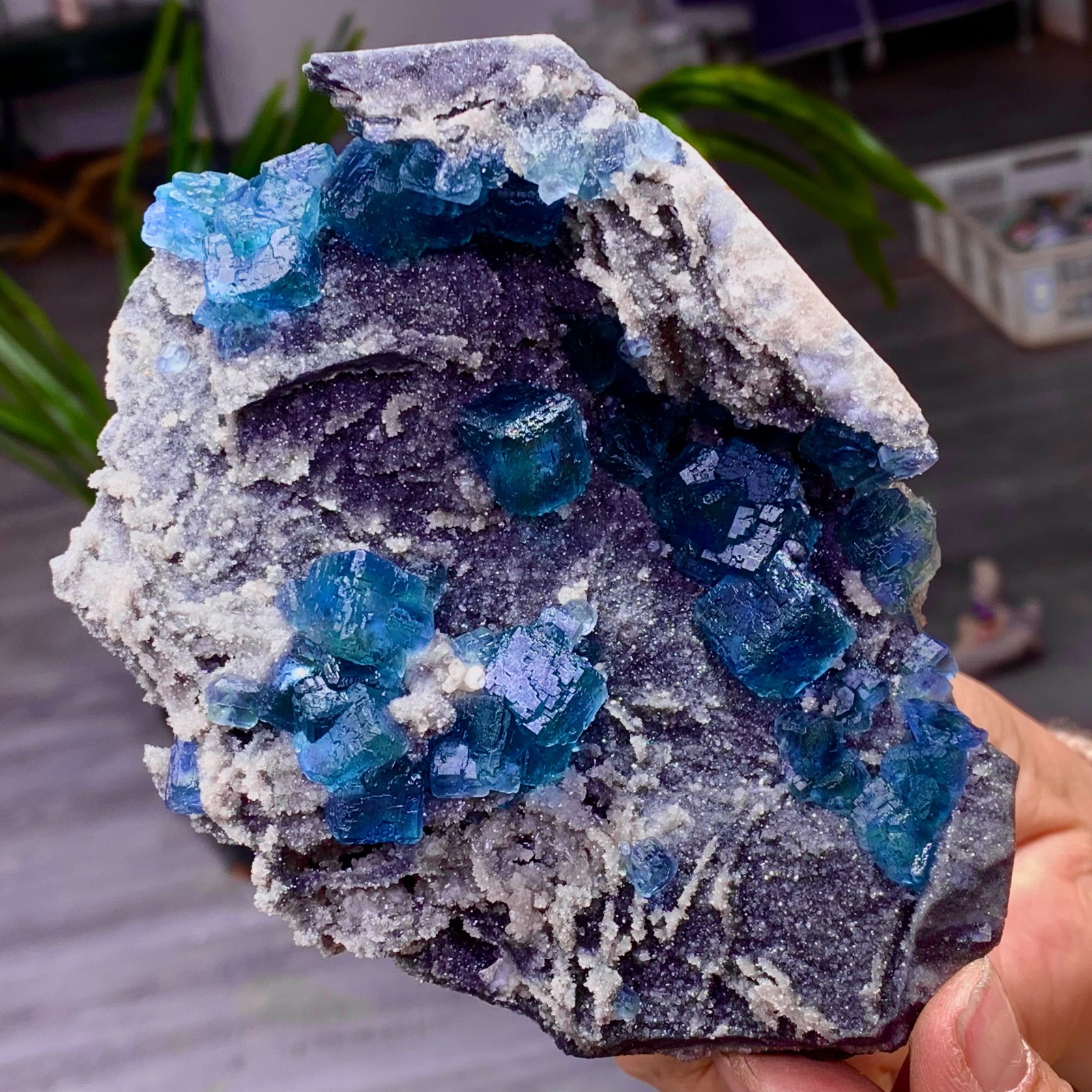 1.36LB Natural transparent purple cubic fluorite mineral sample Inner Mongolia