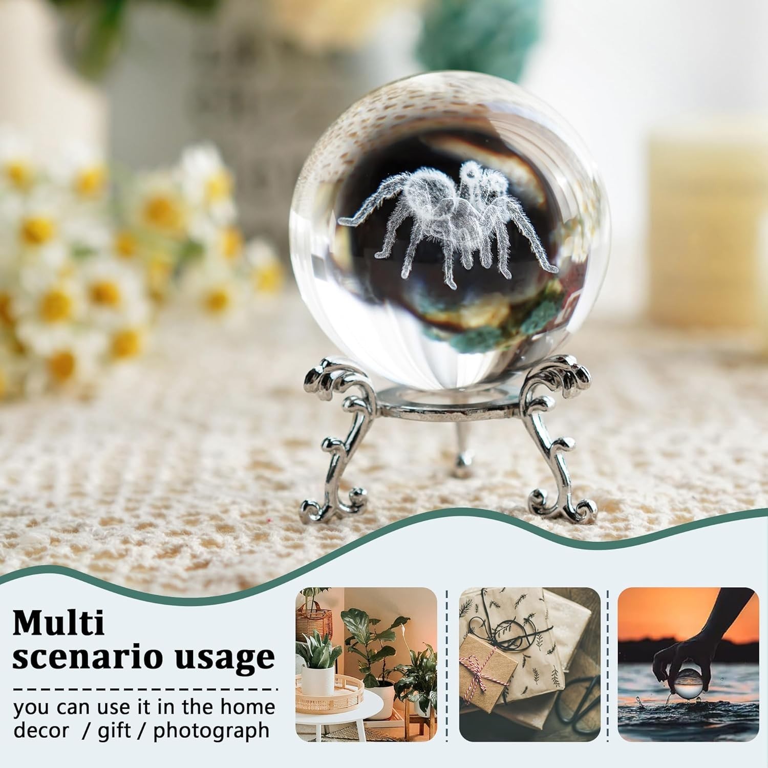 Charming 60mm Laser Engraved Spider Crystal Ball – Sophisticated Halloween Decor