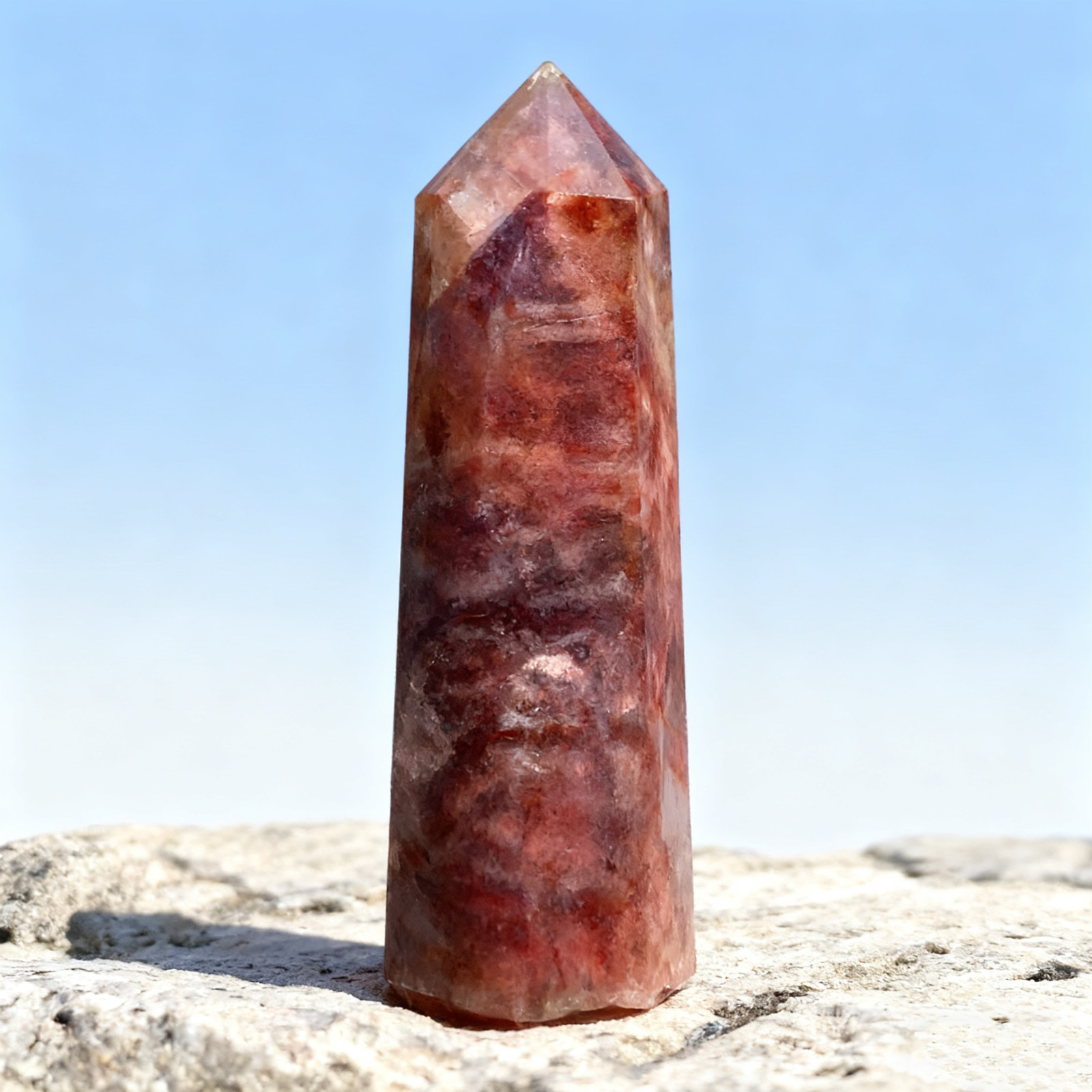 Natural Fire Quartz Tower Points, Crystal Healing Obelisk Wand, Spiritual Gift