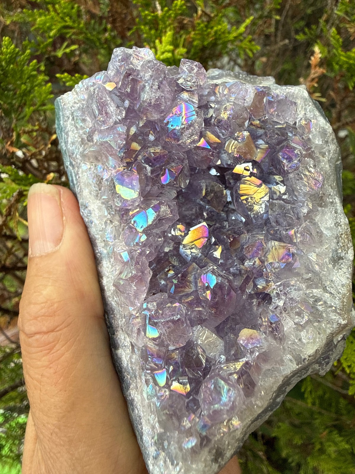 Amethyst Titanium Aura Crystal cluster rough raw Healing confidence Flashes