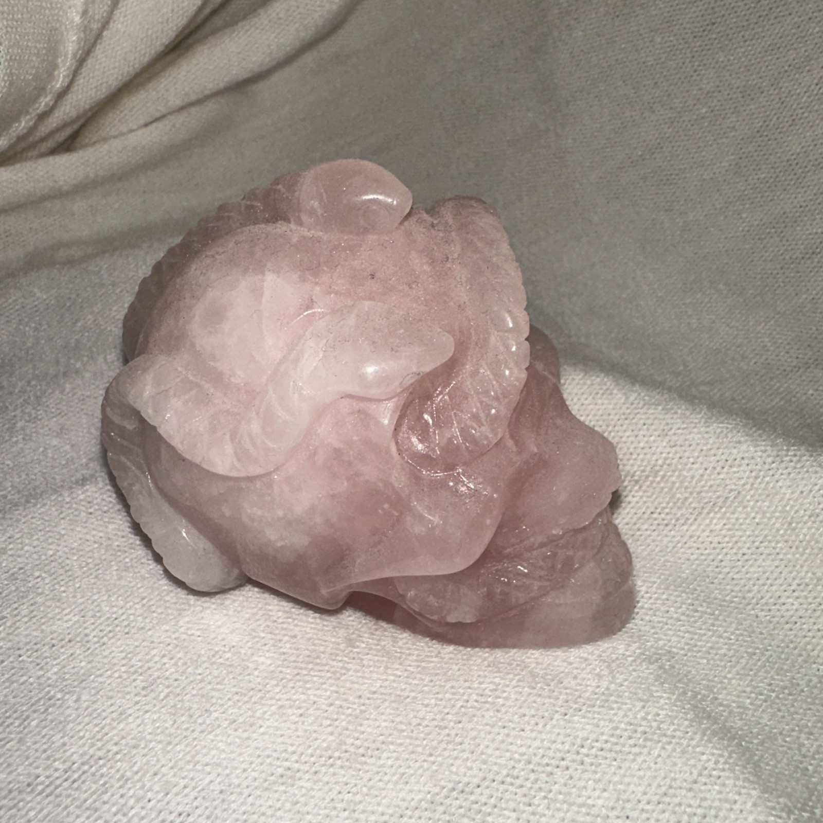 Rose Quartz Skull With Snake Carving Quartz Crystal Specimen Healing