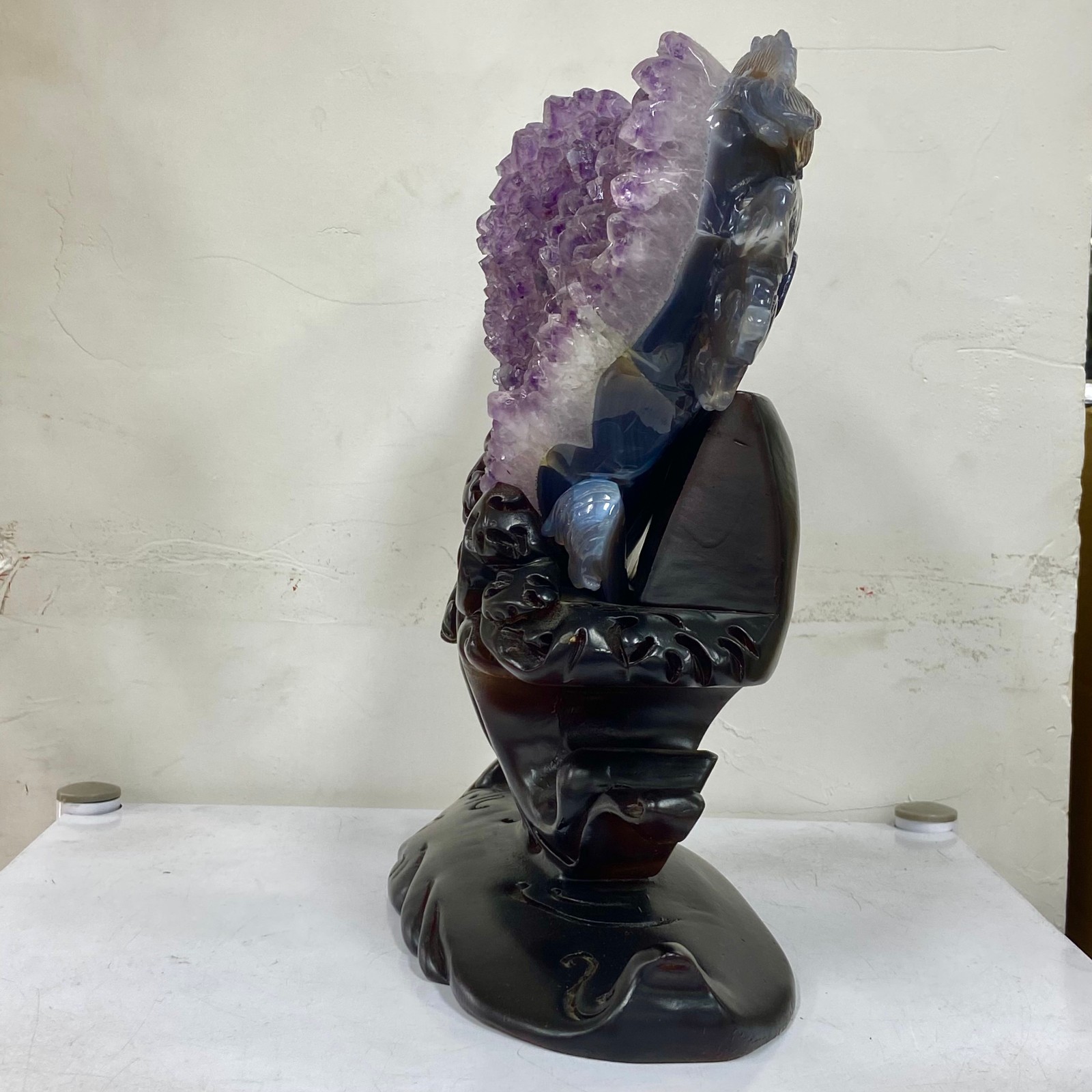 9.21LB Rare Natural Uruguay Amethyst Geode Quartz Crystal agate Carved Dragon