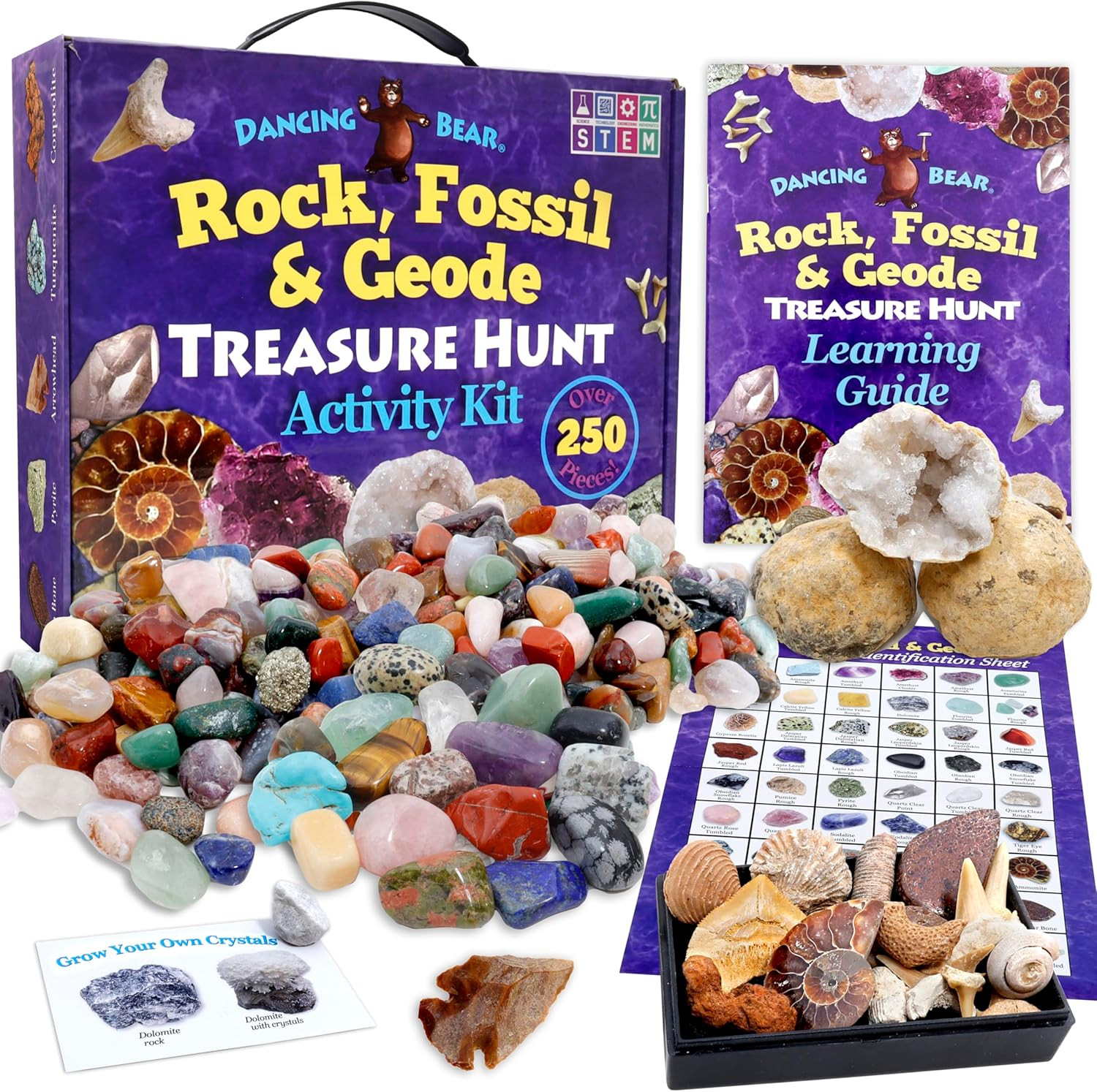 Geological Exploration Kit: 250-Piece Rock, Fossil & Geode Discovery Set
