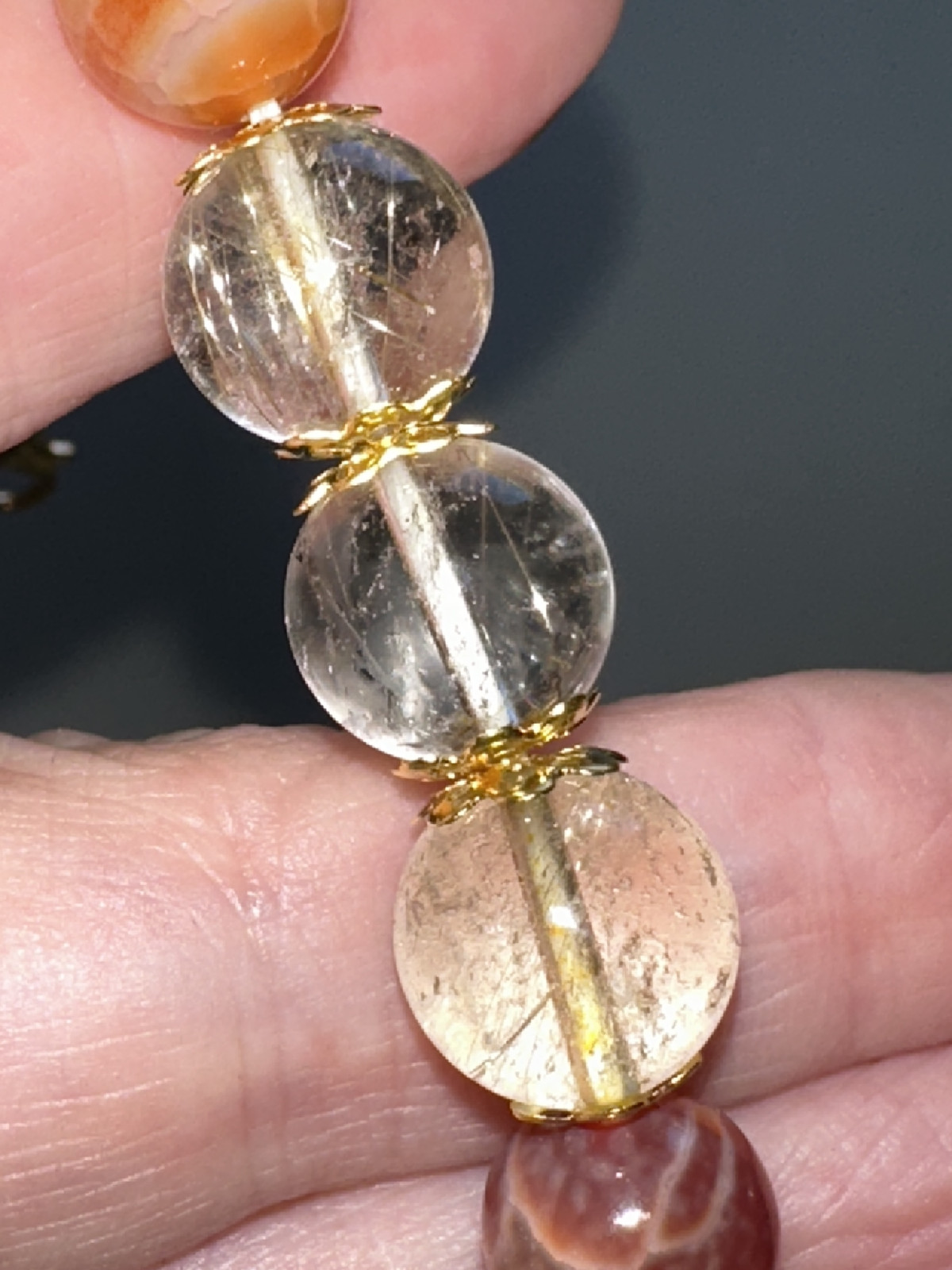 Gold Rutile Quartz/Botswana Agate 11mm,Adjustable Bracelet,Metaphysical,Jewelry