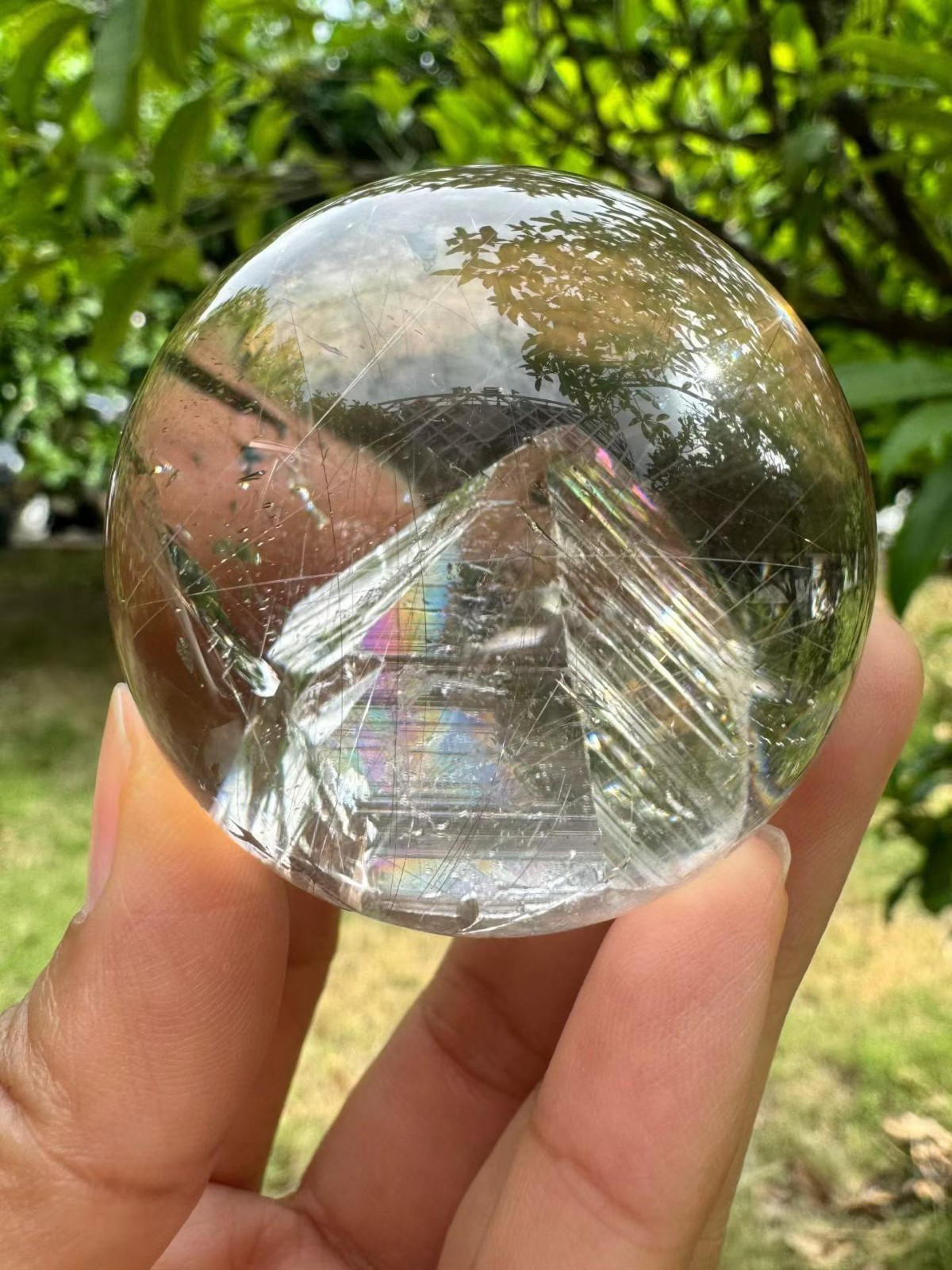 48mm Natural Rainbow Quartz Sphere Energy Crystal Ball Reiki Decor