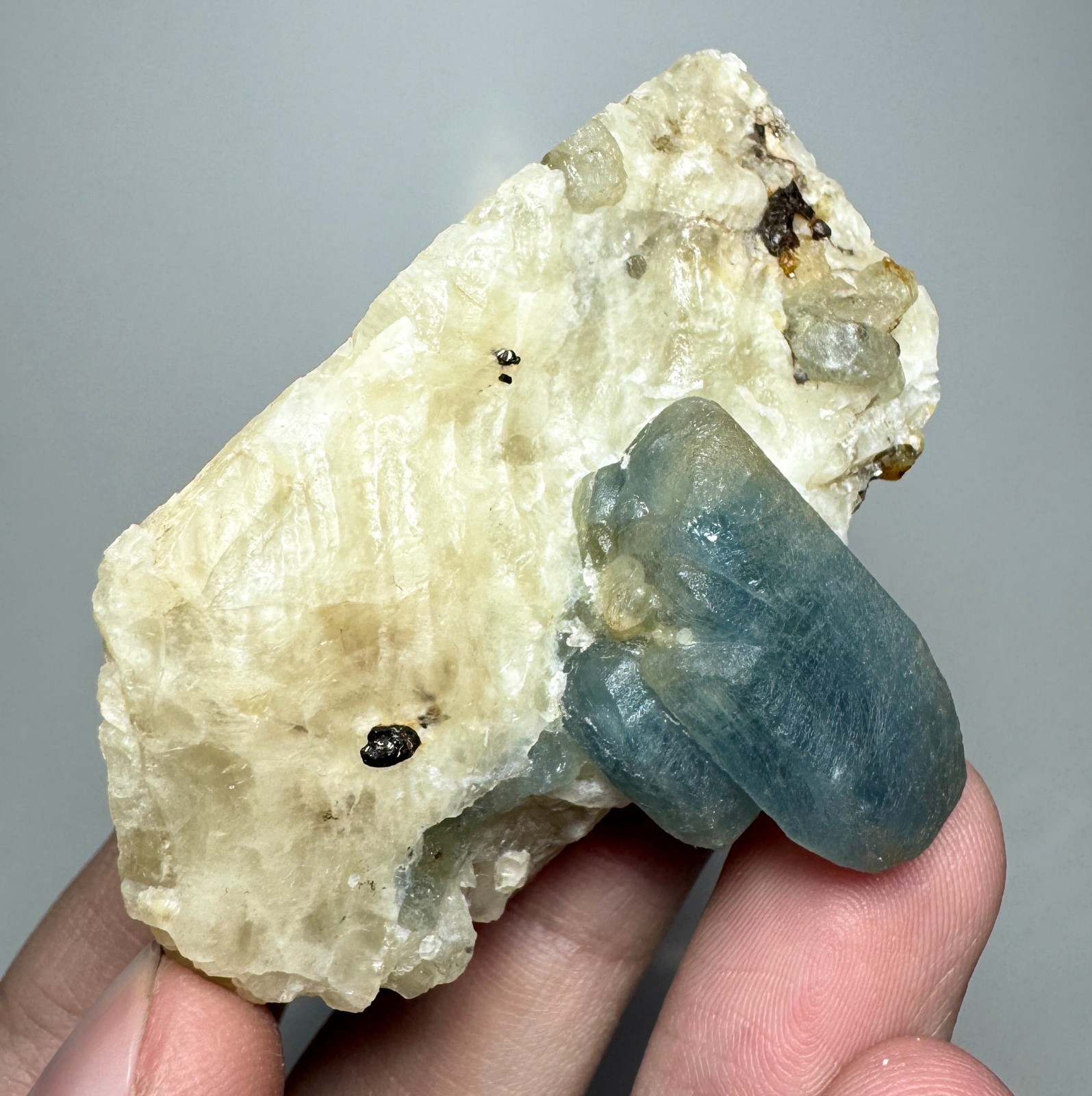 78 Grams Full Terminated Top Fluorescent Sky Blue Afghanite Crystals On Calcite