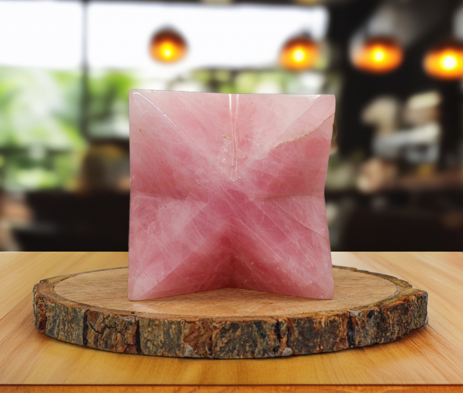 80mm Pink Rose Quartz Meditation Spirit Aura Chakra Healing Stone Star Merkabah