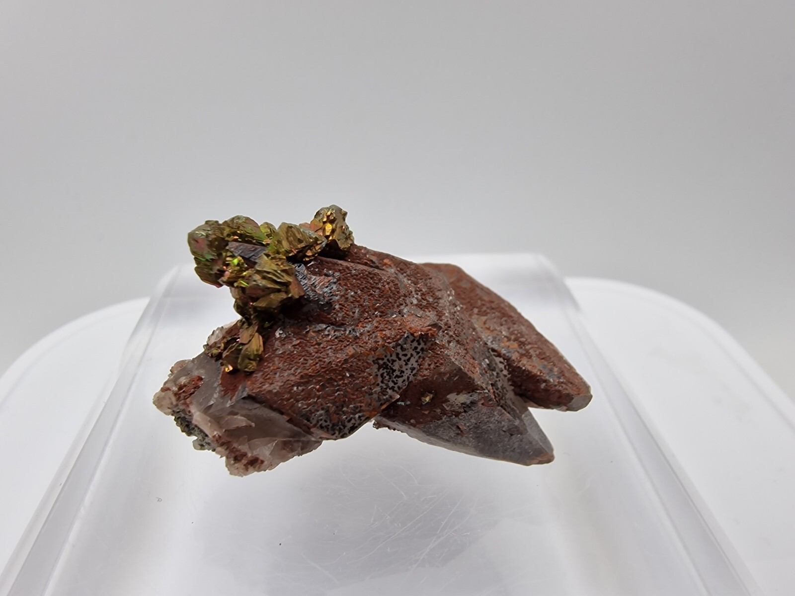 Chalcopyrite crystals, Calcite crystal w Hematite , Pea ridge Mine Missouri USA