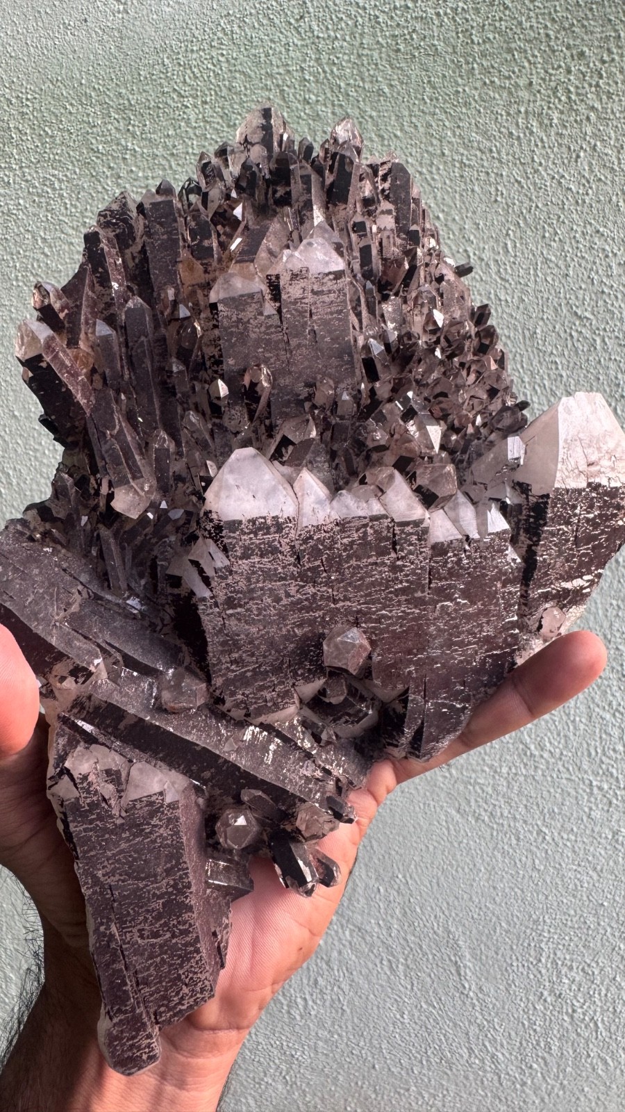 Rare Black Hematite Included Quartz Crystal Cluster -High Quality Natural
