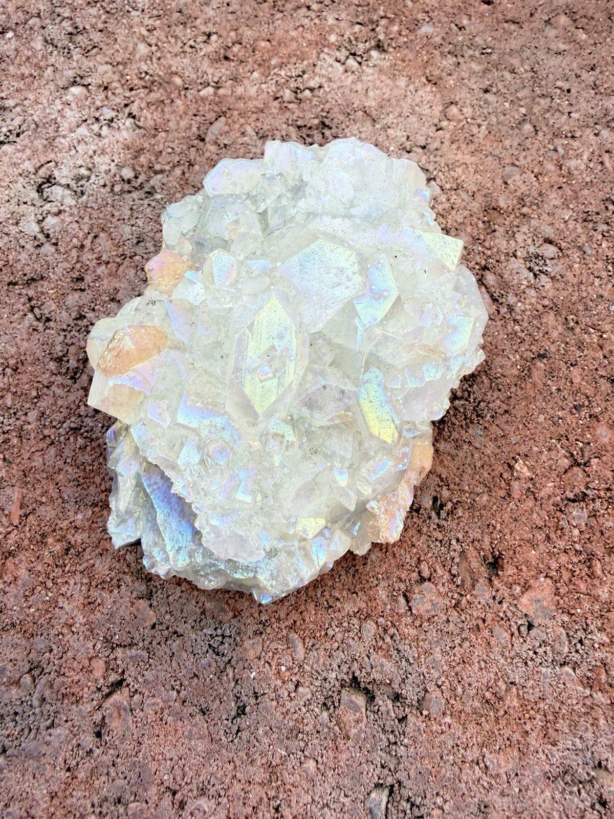 Angel Aura Quartz crystal cluster with rainbow hues metaphysical and spiritual