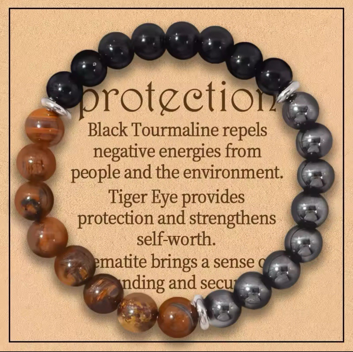 Natural Stone Tiger Eye Obsidian Triple Protection Round Beads Flexible Crystal