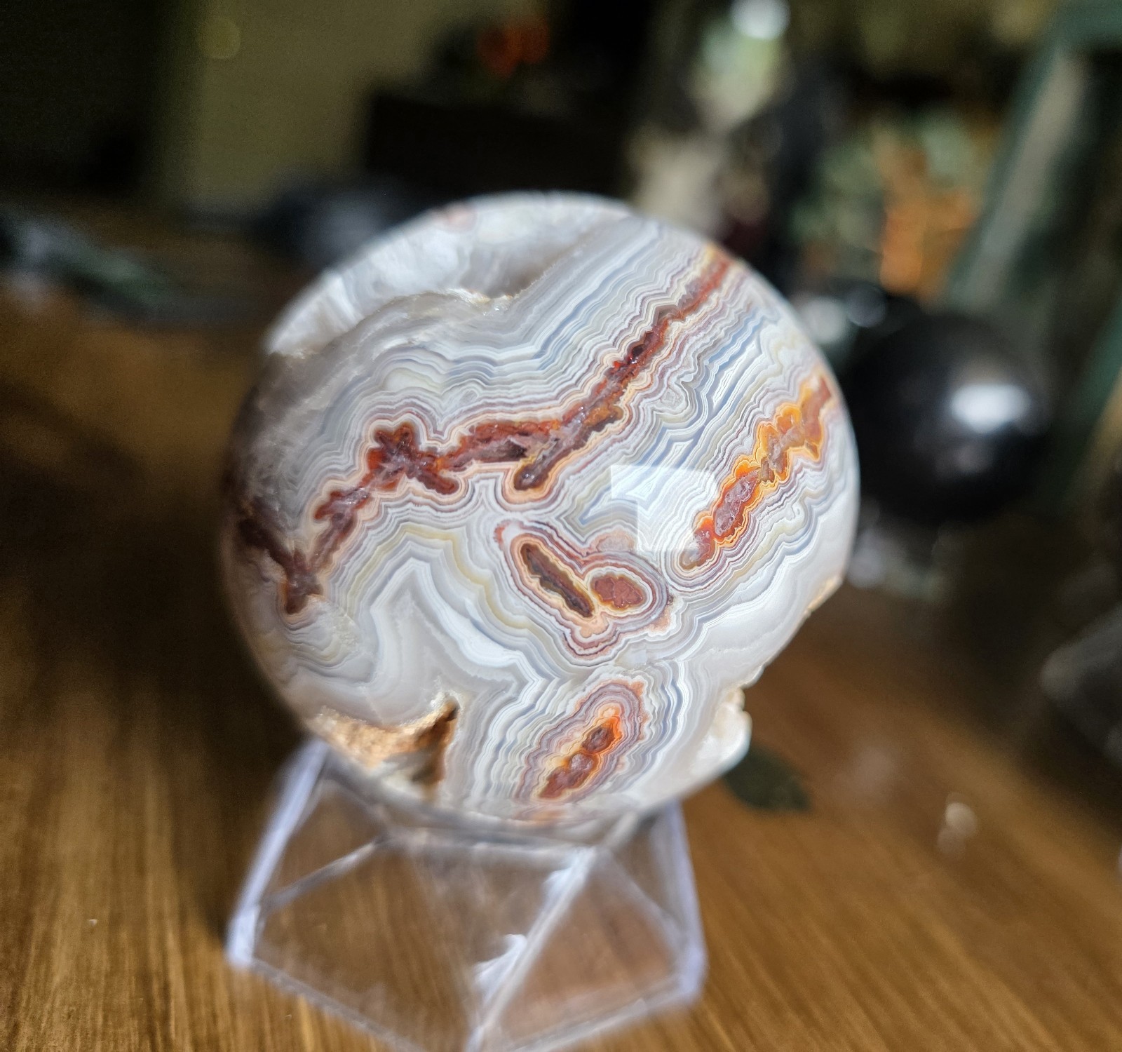 Mexican Crazy Lace Agate Crystal Sphere 61mm with Stand