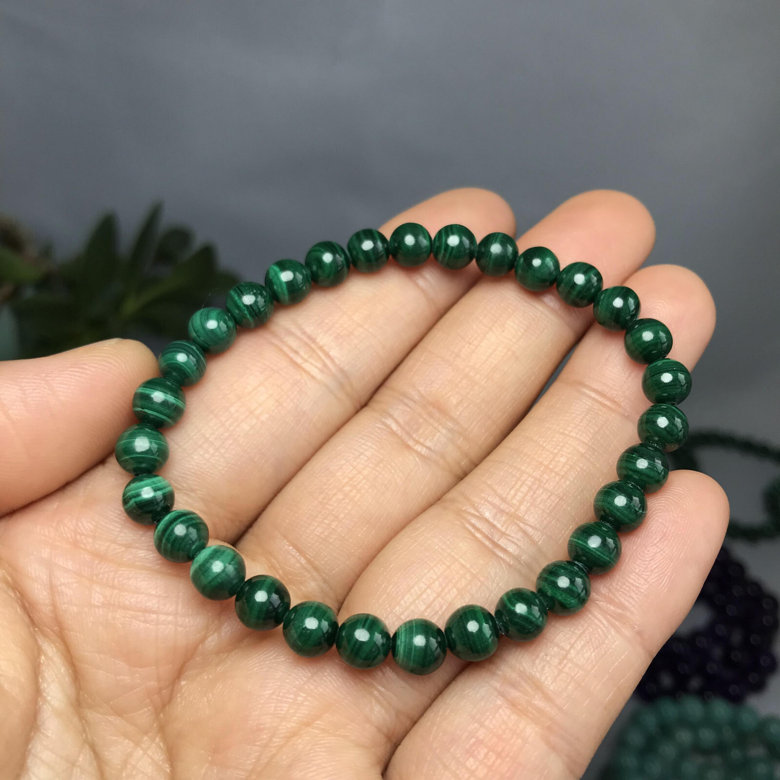 Natural malachite Polish stone bracelets Crystal ball sphere Specimen 6mm 13.8g