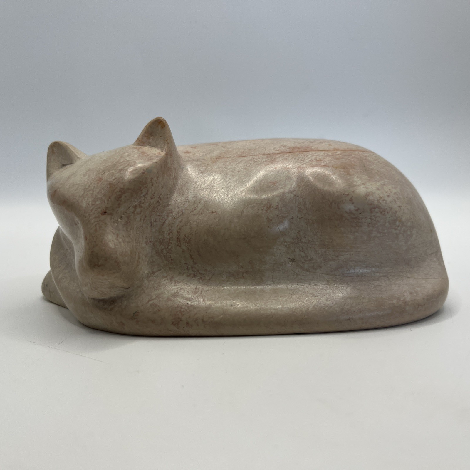 Vtg Kenyan Retro Handmade Soapstone Cat Figurine Sleeping Carving Decor Gift