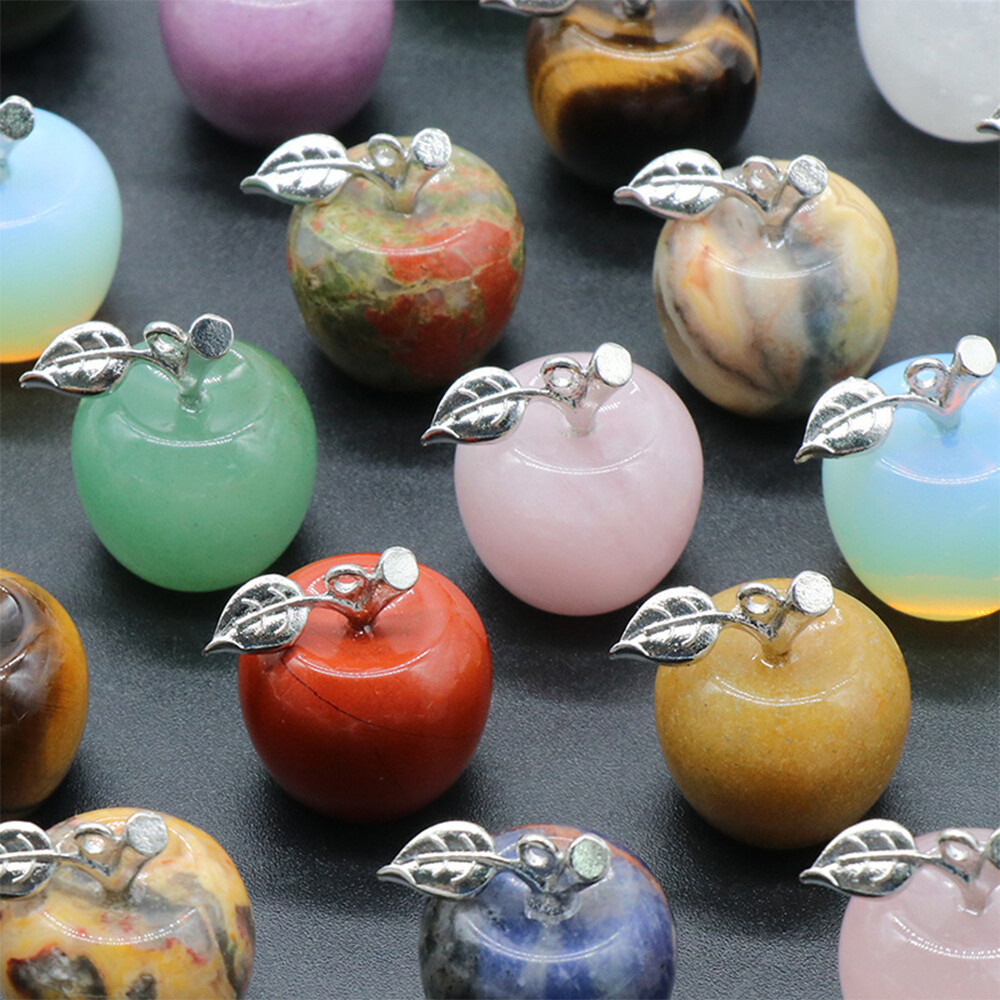 Mini Natural Gemstones Carved Apple Pendant Crystal Reiki Chakra Healing Beads