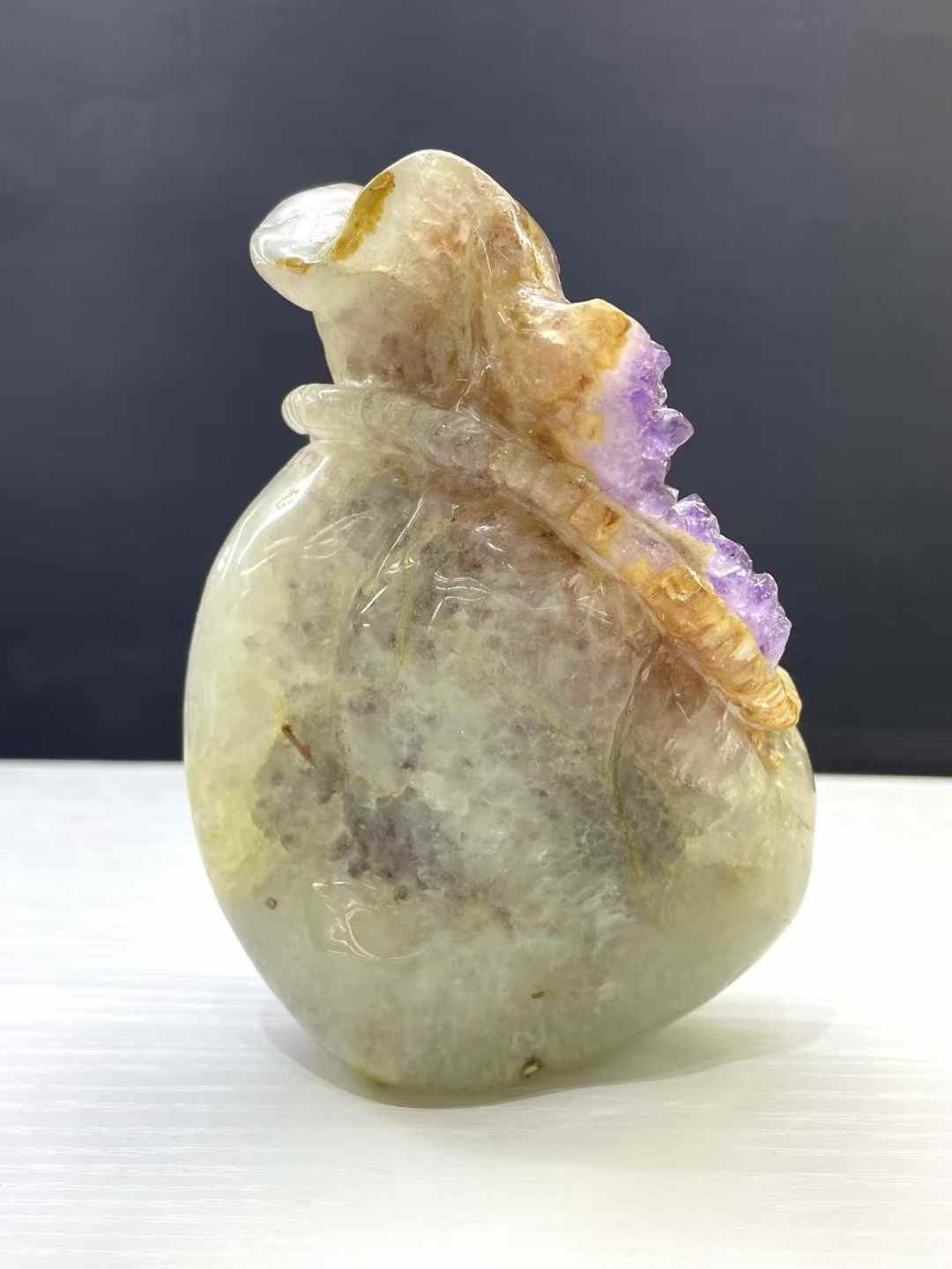 1pc Natural Amethyst Agate Geode Quartz Carved Money Bag Crystal Reiki Decor