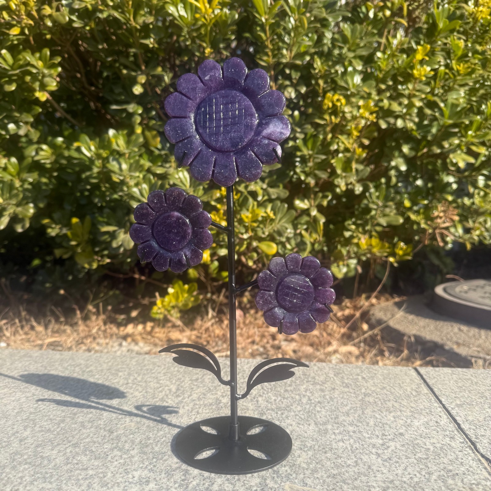 400g Natural Purple Cloud Mother quartz crystal carved Sunflower Decor Gift