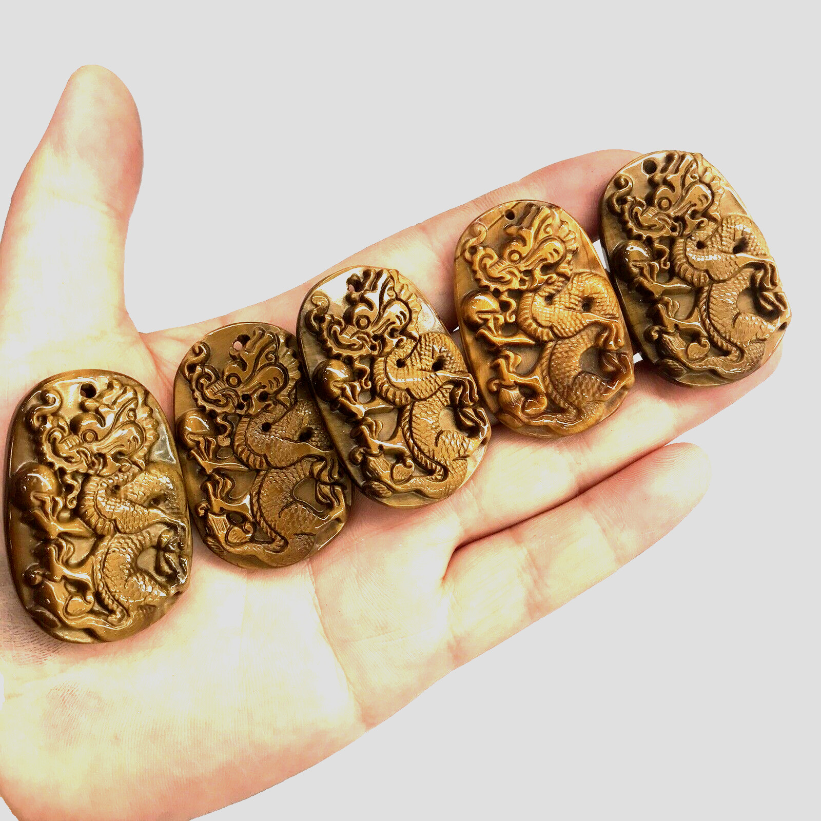 1pc Natural Yellow Tiger Eye Crystal Hand Carved Chinese Dragon pendant
