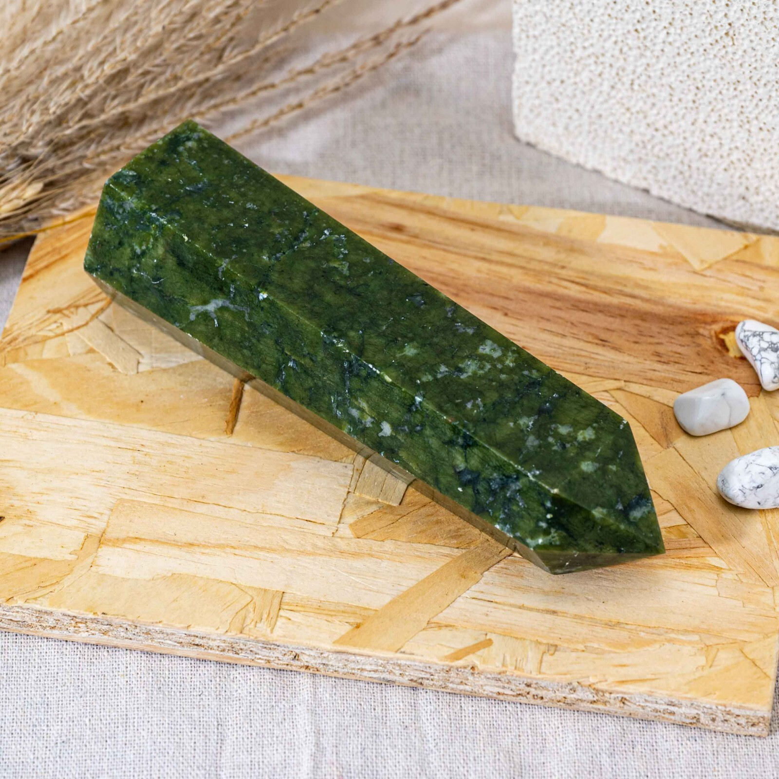 Natural Nephrite Jade Tower Single Point Wand Obelisk Crystal Home Decoration