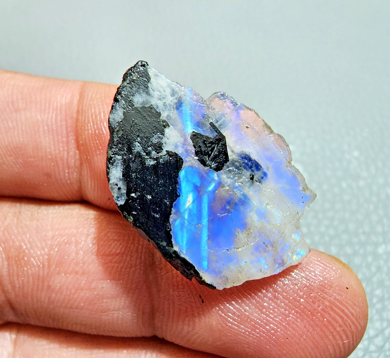 6pcs White Rainbow Moonstone Power Blue Fire Rough Loose Gemstone Jewelry 20-29M