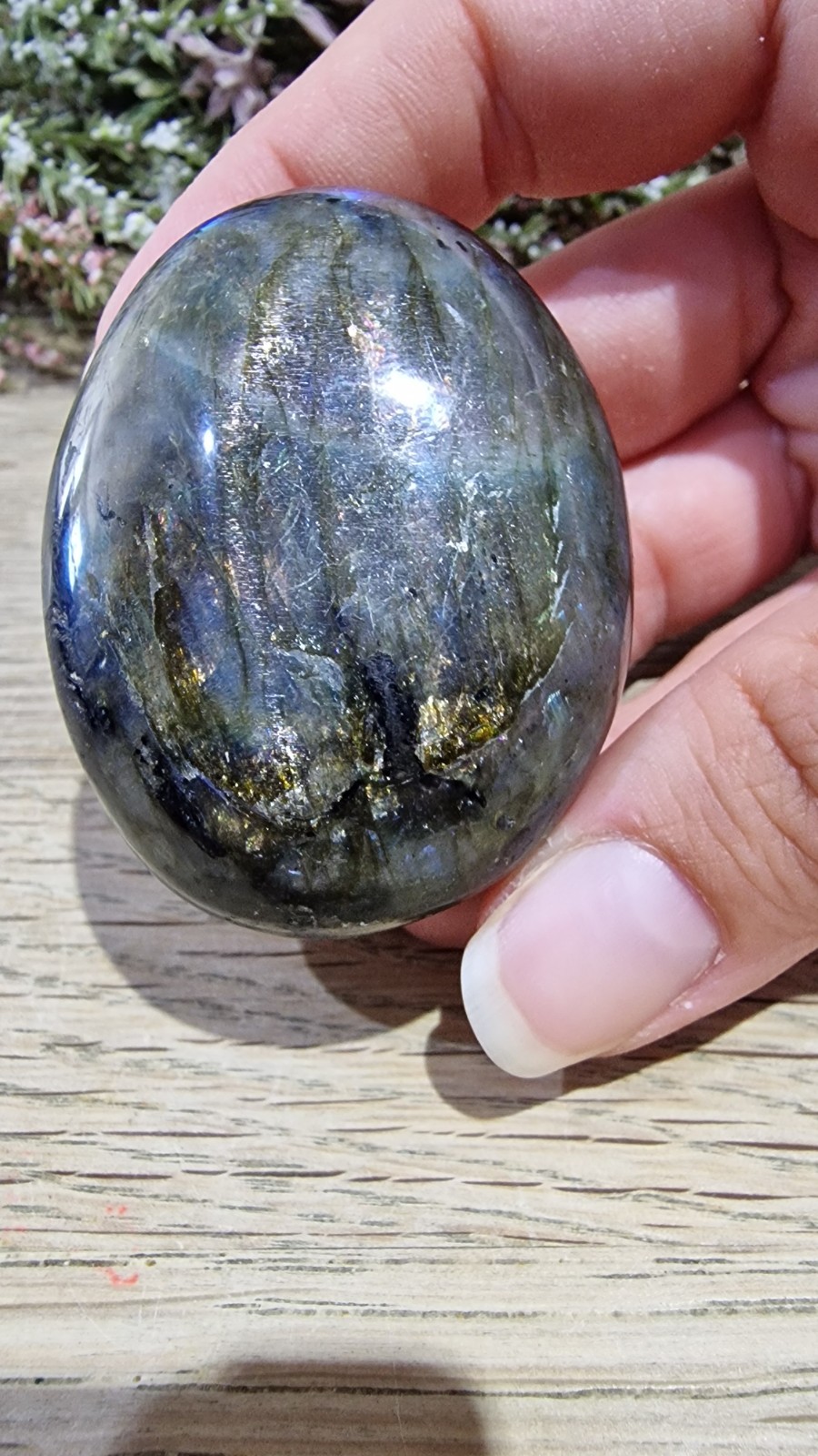 Labradorite Crystal Palmstone Multicoloured Flash 99g