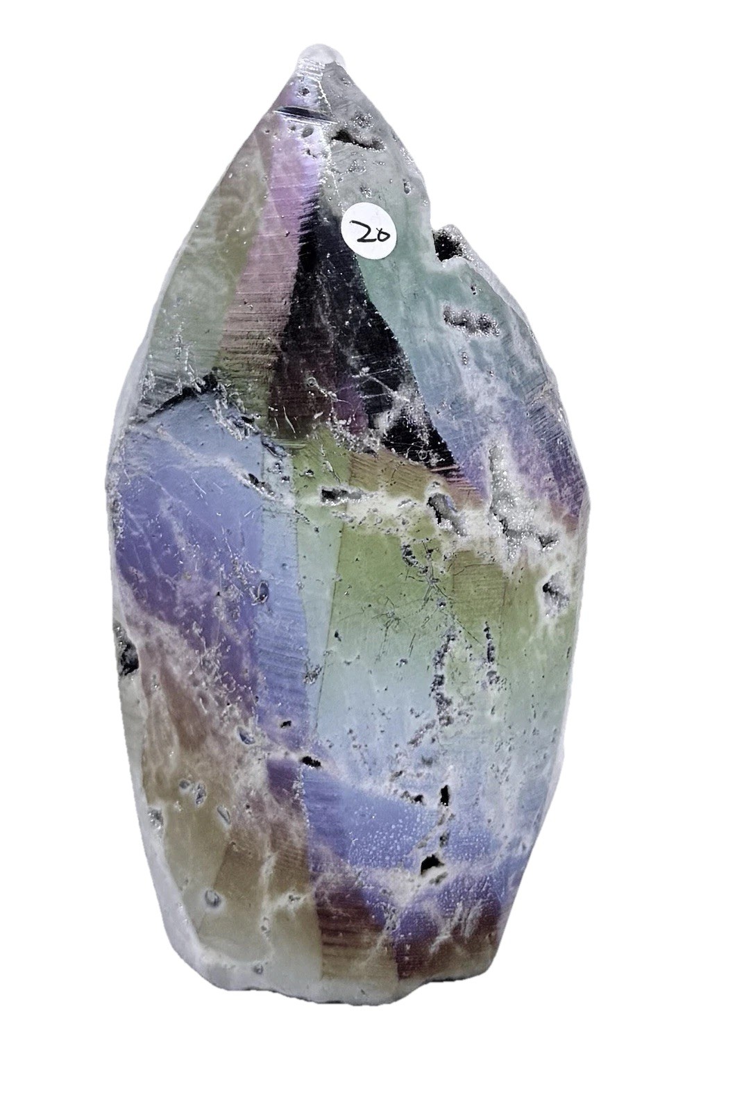 4” Aura Sphalerite Crystal Teardrop Freeform With Sugary Sparkling Druzies