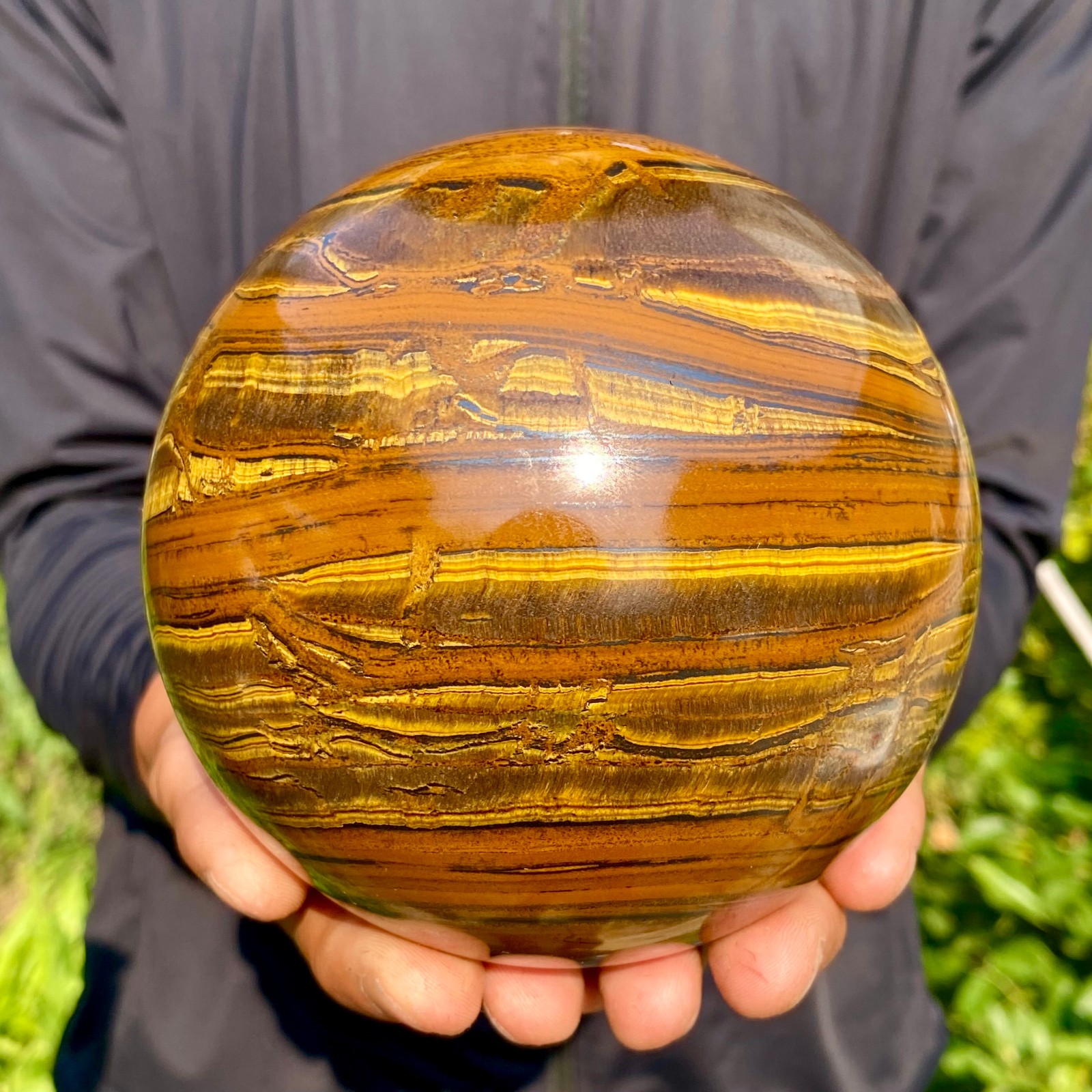4.82LB Large Natural Tiger Eye Stone Crystal Ball Quartz Healing Sphere Décor