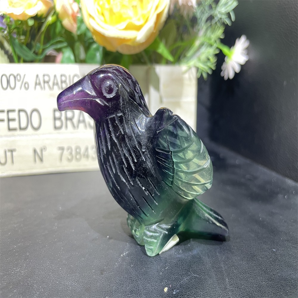 0.4LB 80mm’Natural Fluorite Bird Ornament Quartz Crystal Carving