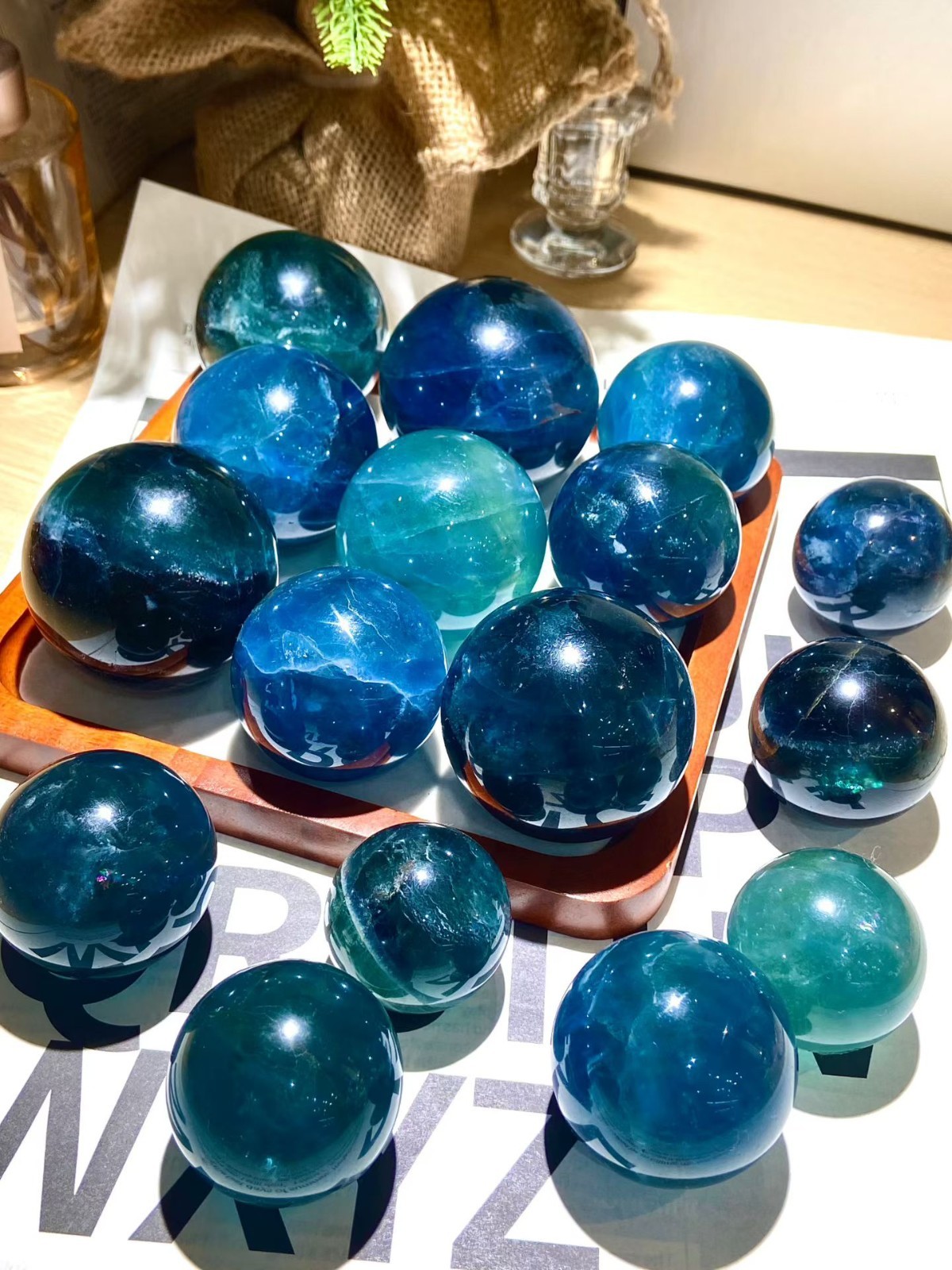 54mm TOP! Natural Blue Fluorite Quartz ball carved Crystal Sphere Healing Decor