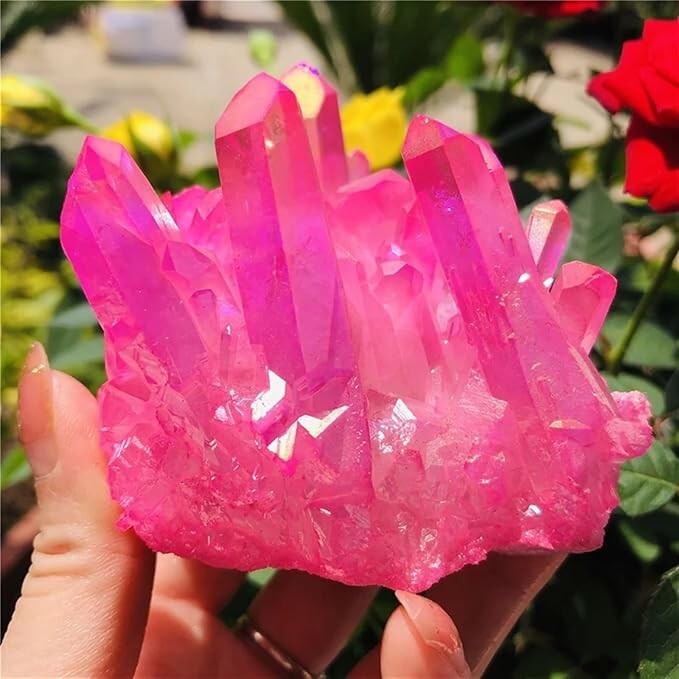 2025New Find Pink Aura Cluster Quartz Crystal Cluster Home Decor Vintage Gift