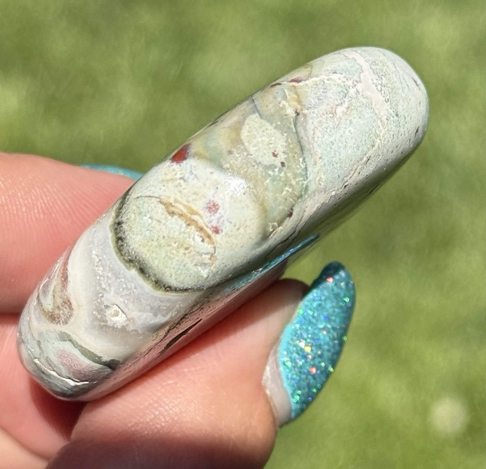 Unicorn Jasper Medallion Palm Stone Pastel Pink Green Crystal Healing India