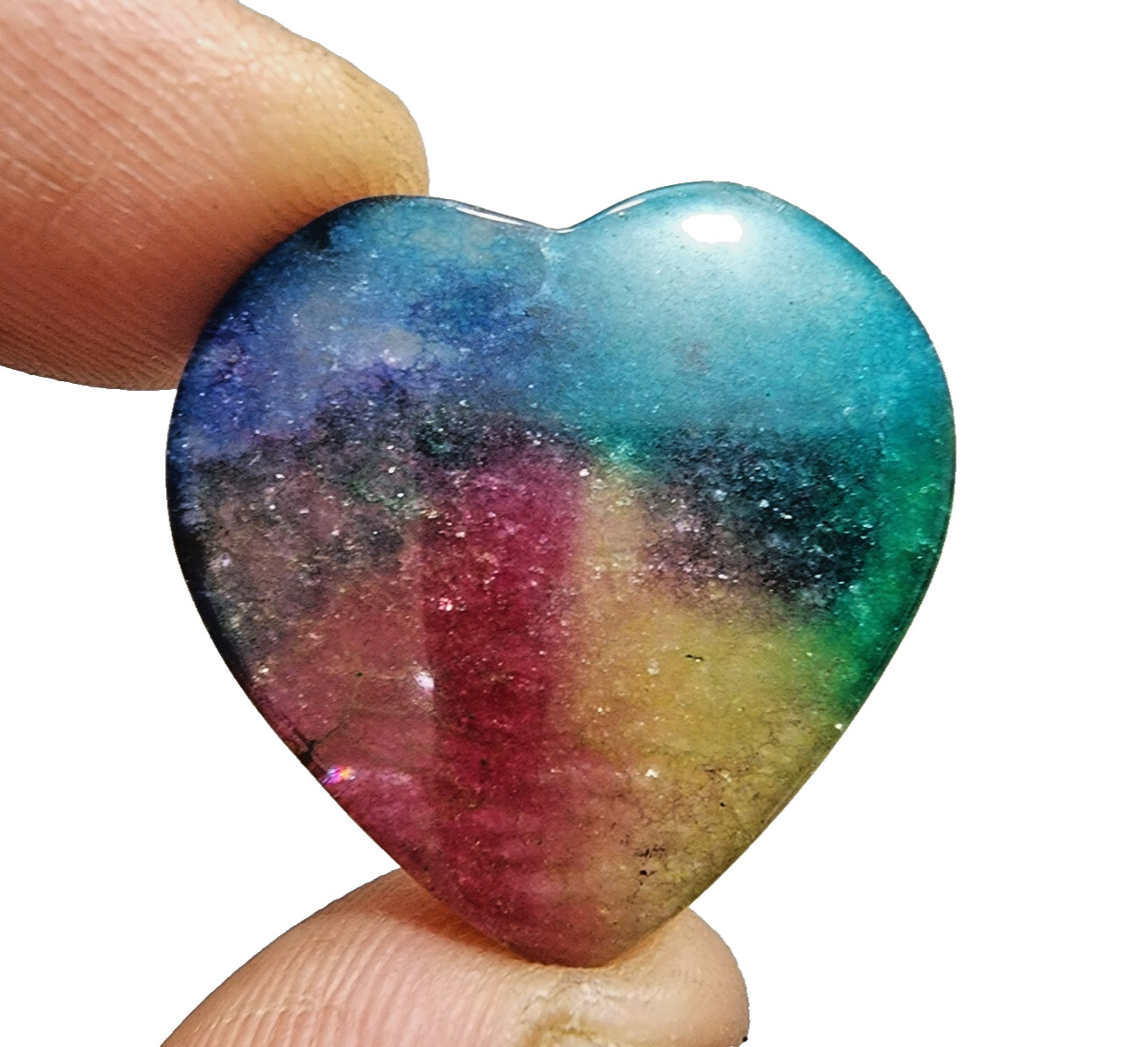 48 Crt Heart Shape Rainbow Solar Quartz Loose Gemstone Cabochon Jewelry Making