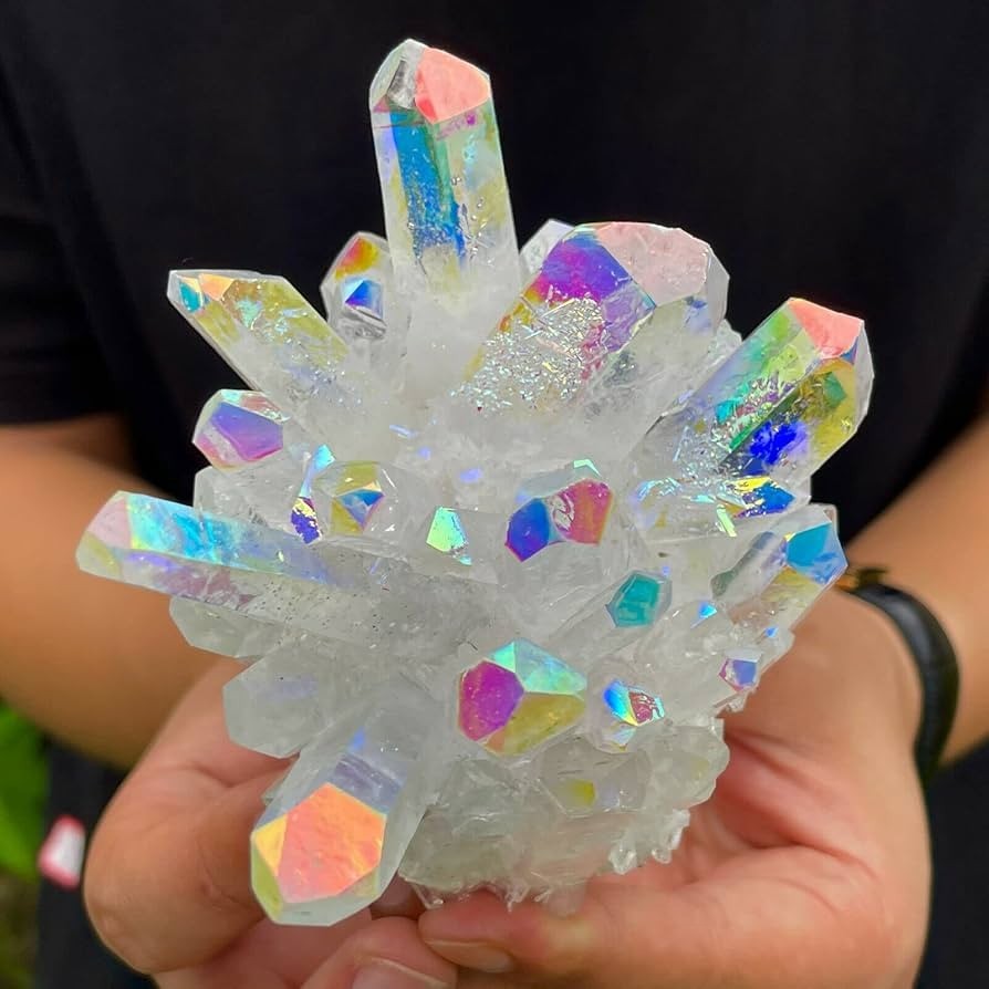 300g+ Angel Aura Clear Quartz Titanium Bismuth cluster Rainbow Crystals Stone