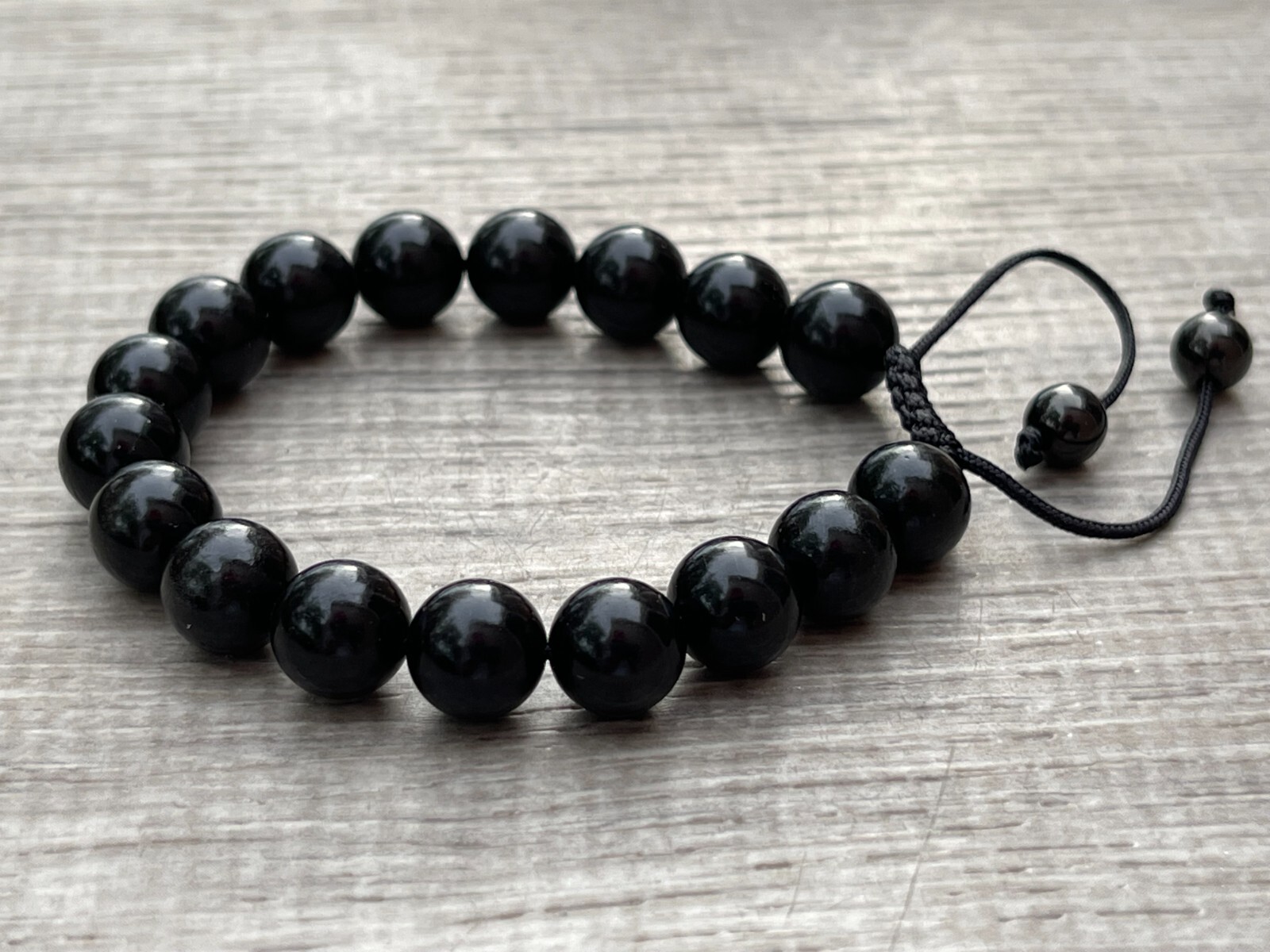 Grade A++ Jet Crystal Adjustable Bead Bracelet 10mm, Genuine Jet Gemstone