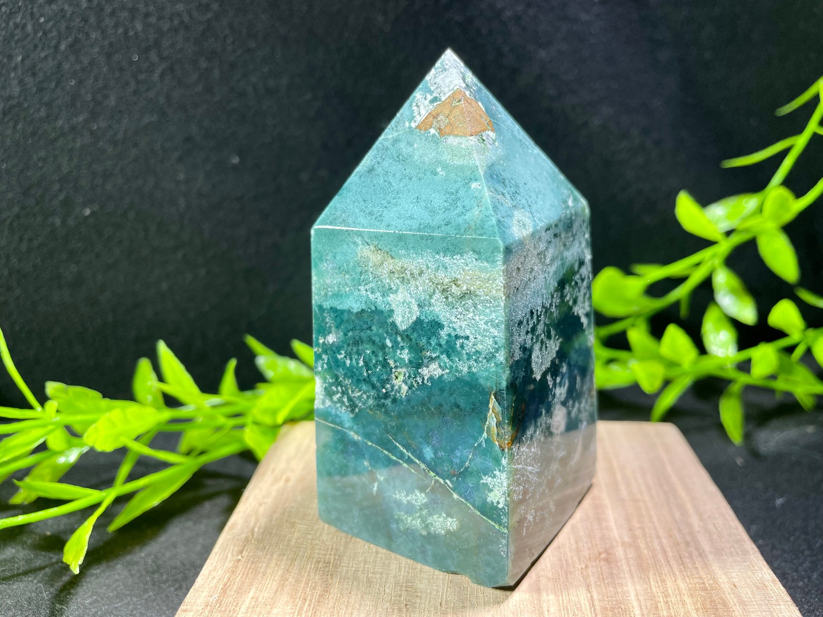 253g Natural Aquatic Plants Agate Crystal obelisk Moss agate wand Energy Heal
