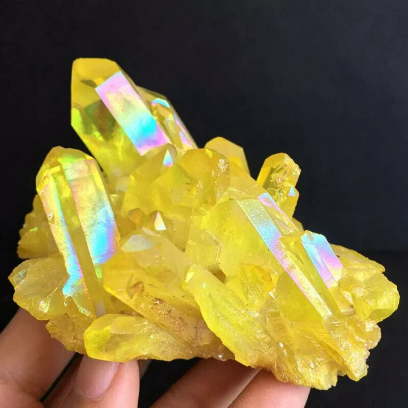 Aura Citrine Quartz Yellow Crystal Titanium Cluster Healing Mineral Specimens