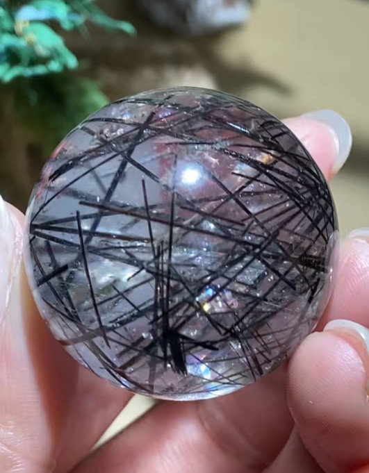 36mm Natural Black Rutilated Quartz Sphere Energy Crystal Ball Reiki Decor