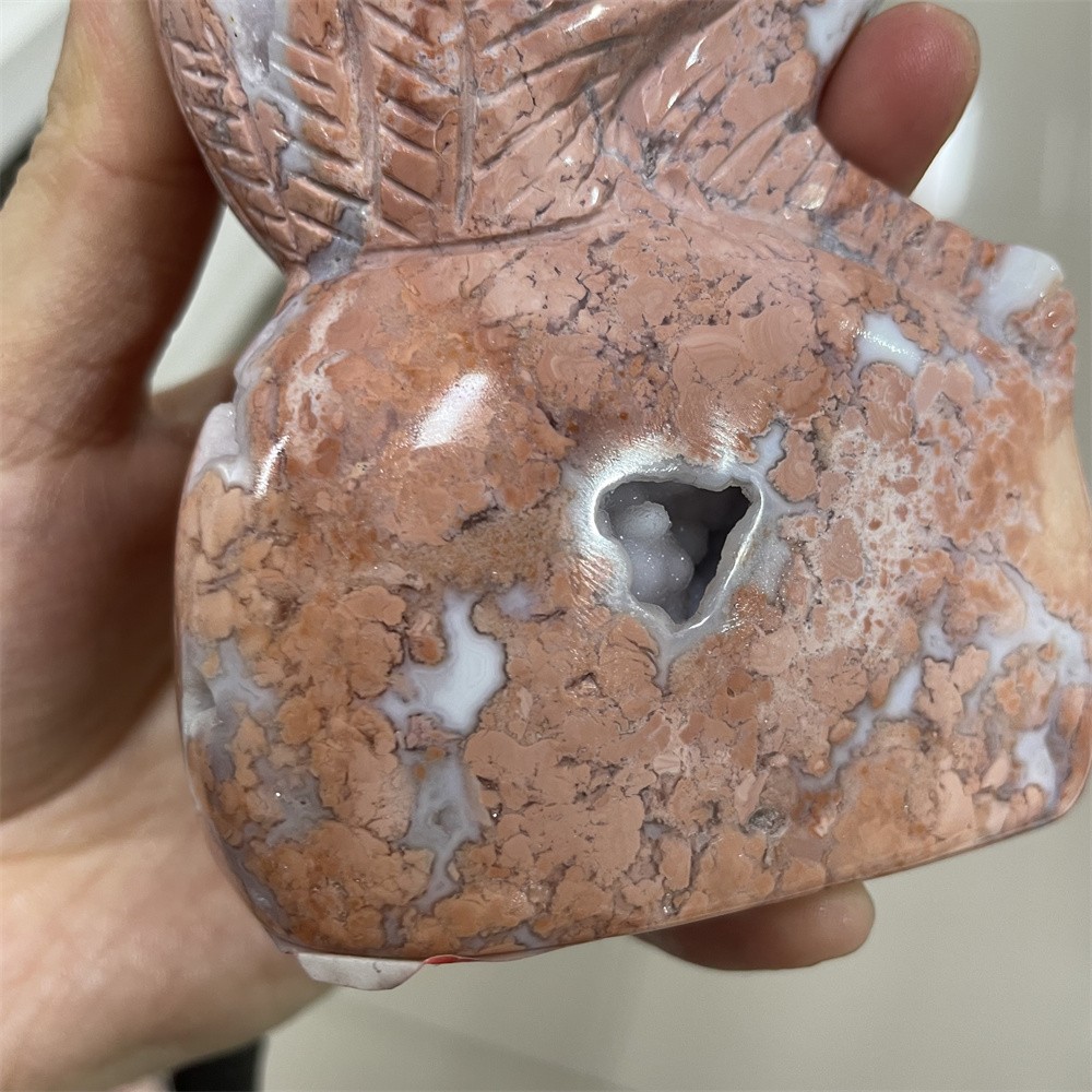 Random1pc1.5LB 6.1″Natural Geode Petal Agate Flamingo Crystal Carving Decor