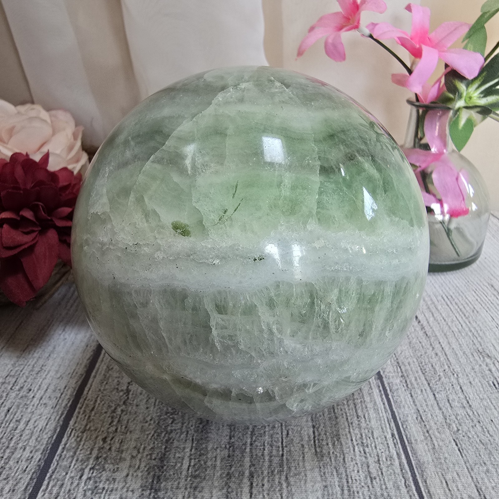 114mm Unique Rainbow Fluorite Green Crystal Sphere Orb (79)