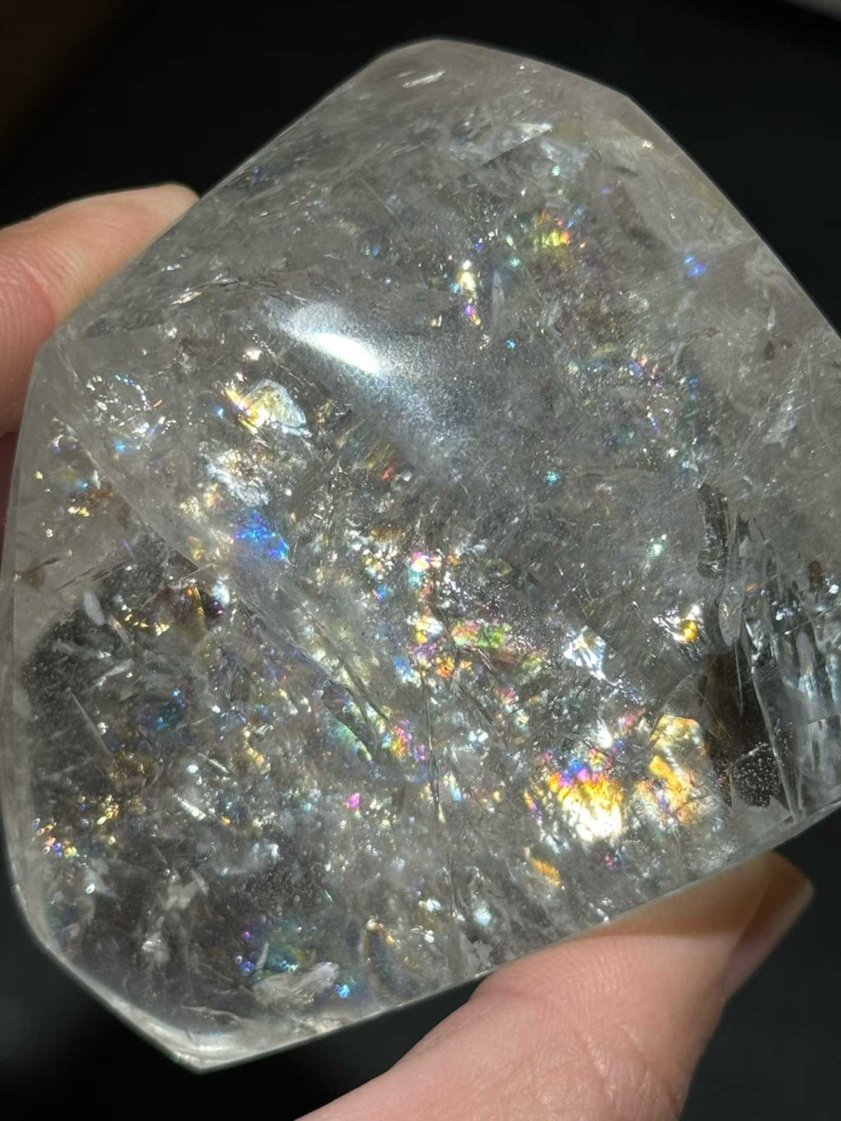 286g Natural Rainbow White Quartz Freeform Energy Crystal Reiki Decor