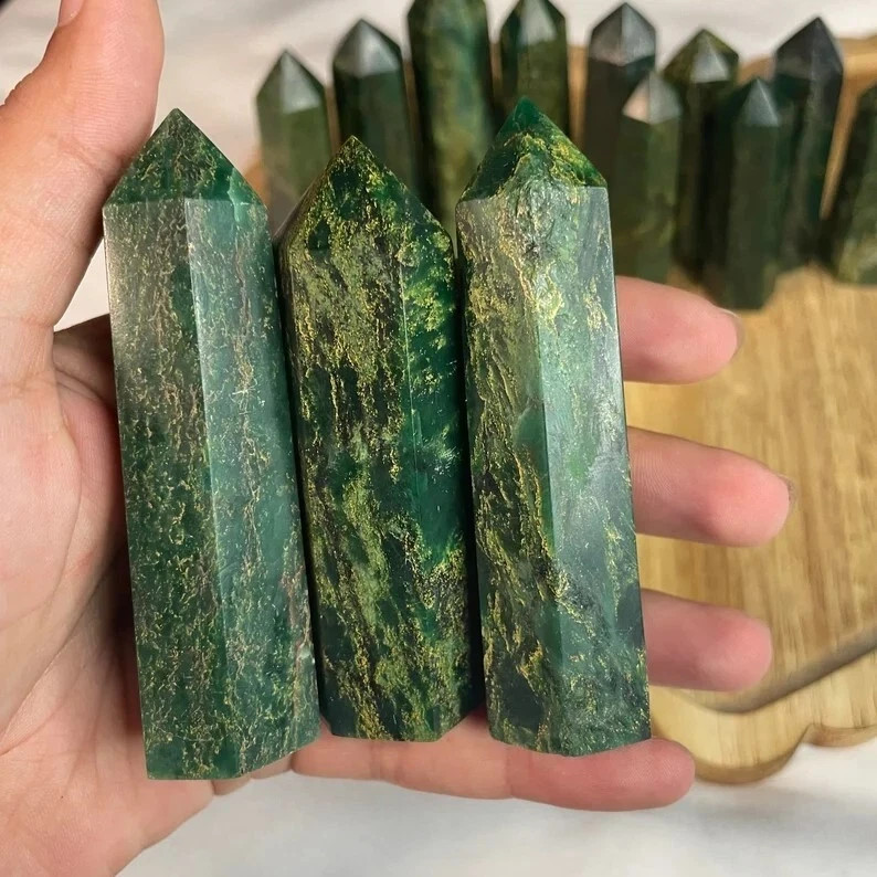 Natural Emerald Tower Point Green Gemstone Crystal Healing Obelisk Wand Decor