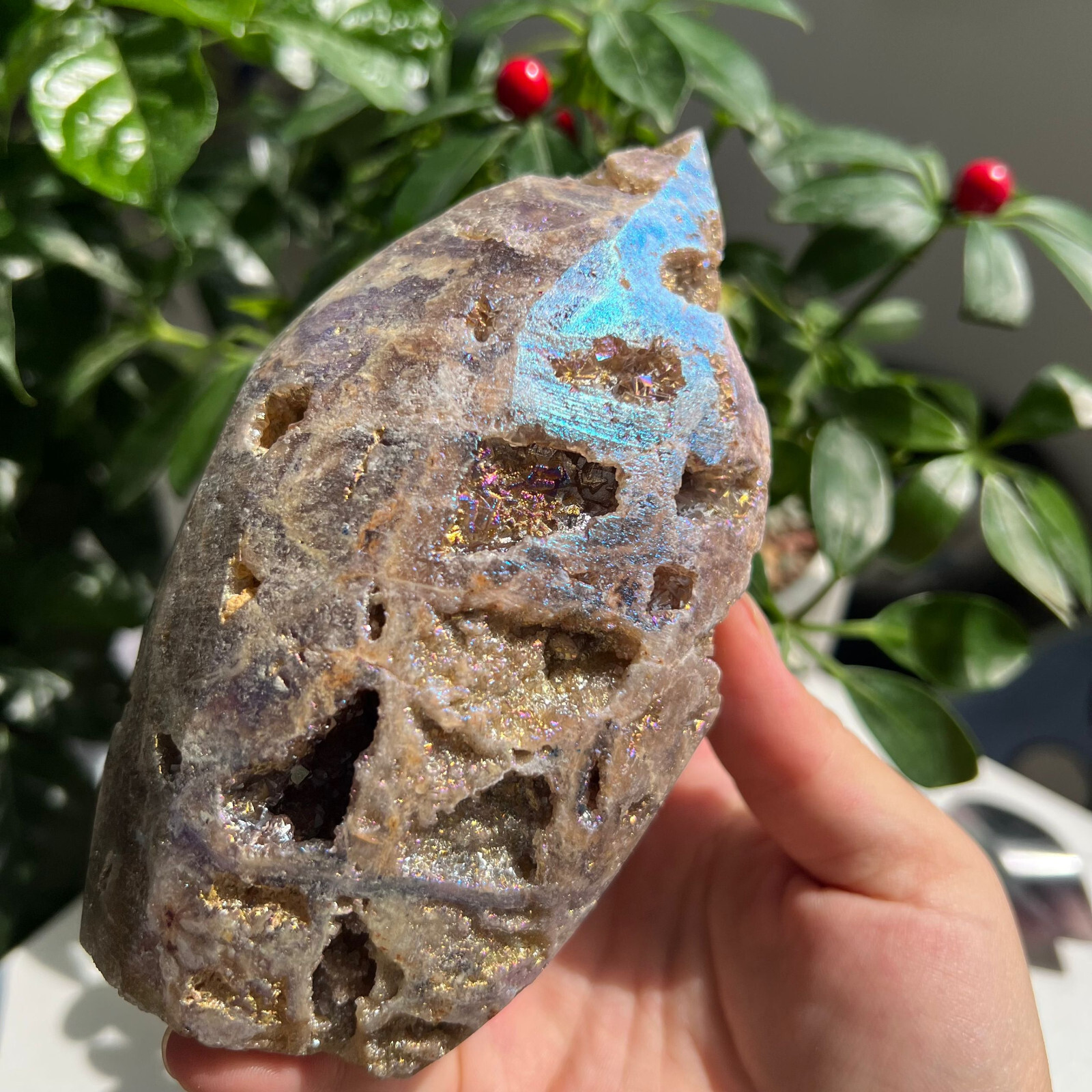 928g Titanium Angel Aura Sphalerite Geode Freeform Point Crystal Specimen