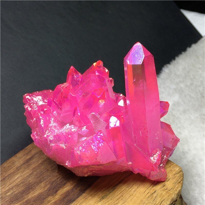 Natural Aura Titanium Pink Rose Quartz Cluster Crystal Energy Stone Geode Reiki