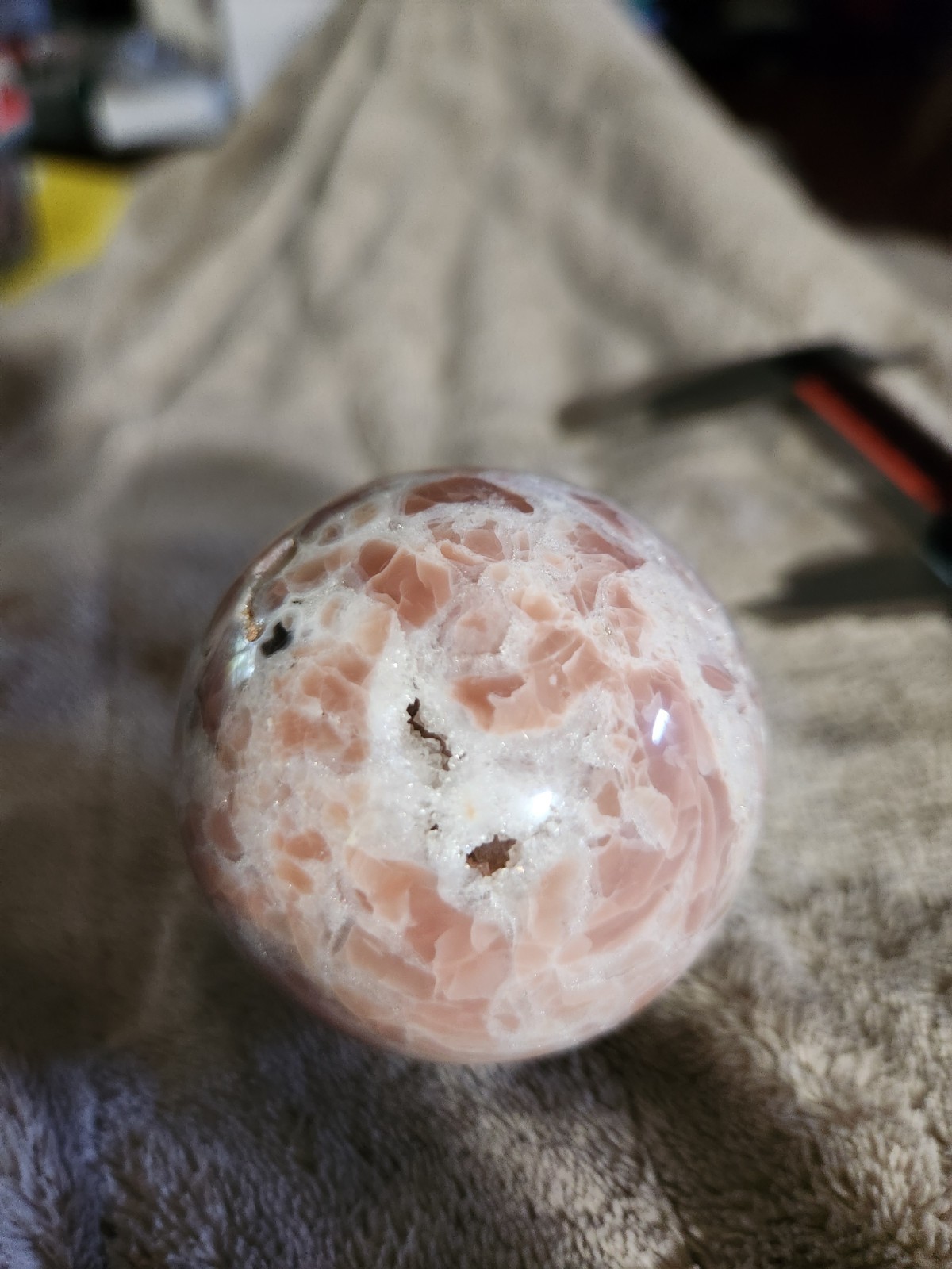 BEAUTIFUL DRUZY PINK TOURMALINE SPHERE VERY SPARKLY 205 GRAMS E