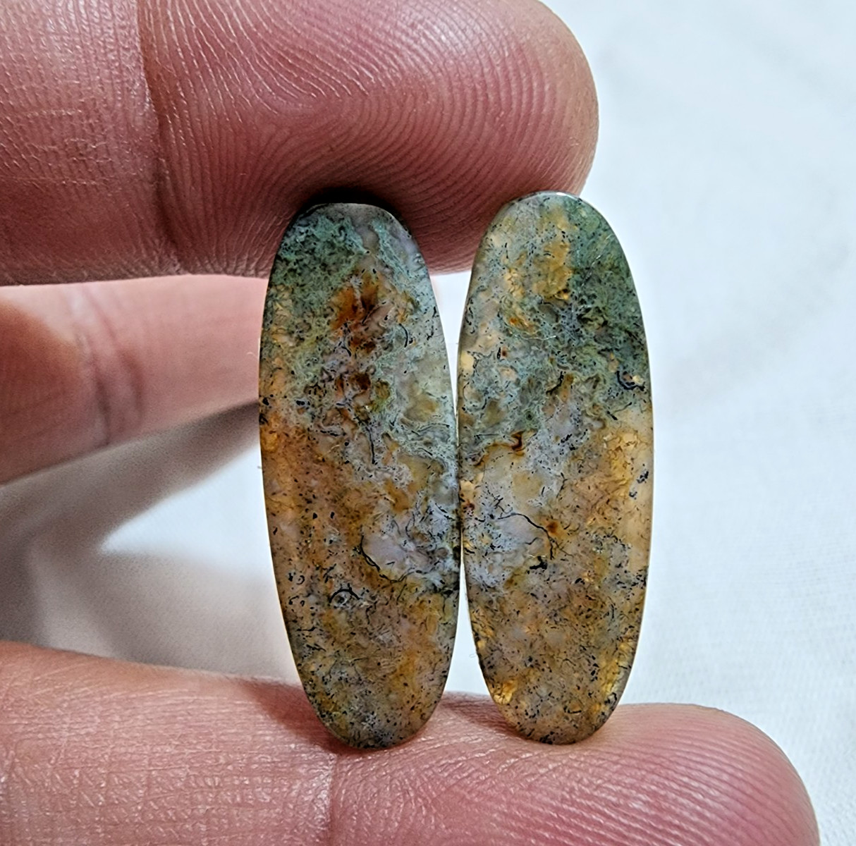 AAA+ Moss Agate Matching Pair Cabochon 25.15ct Loose Gemstone for Jewelry Making