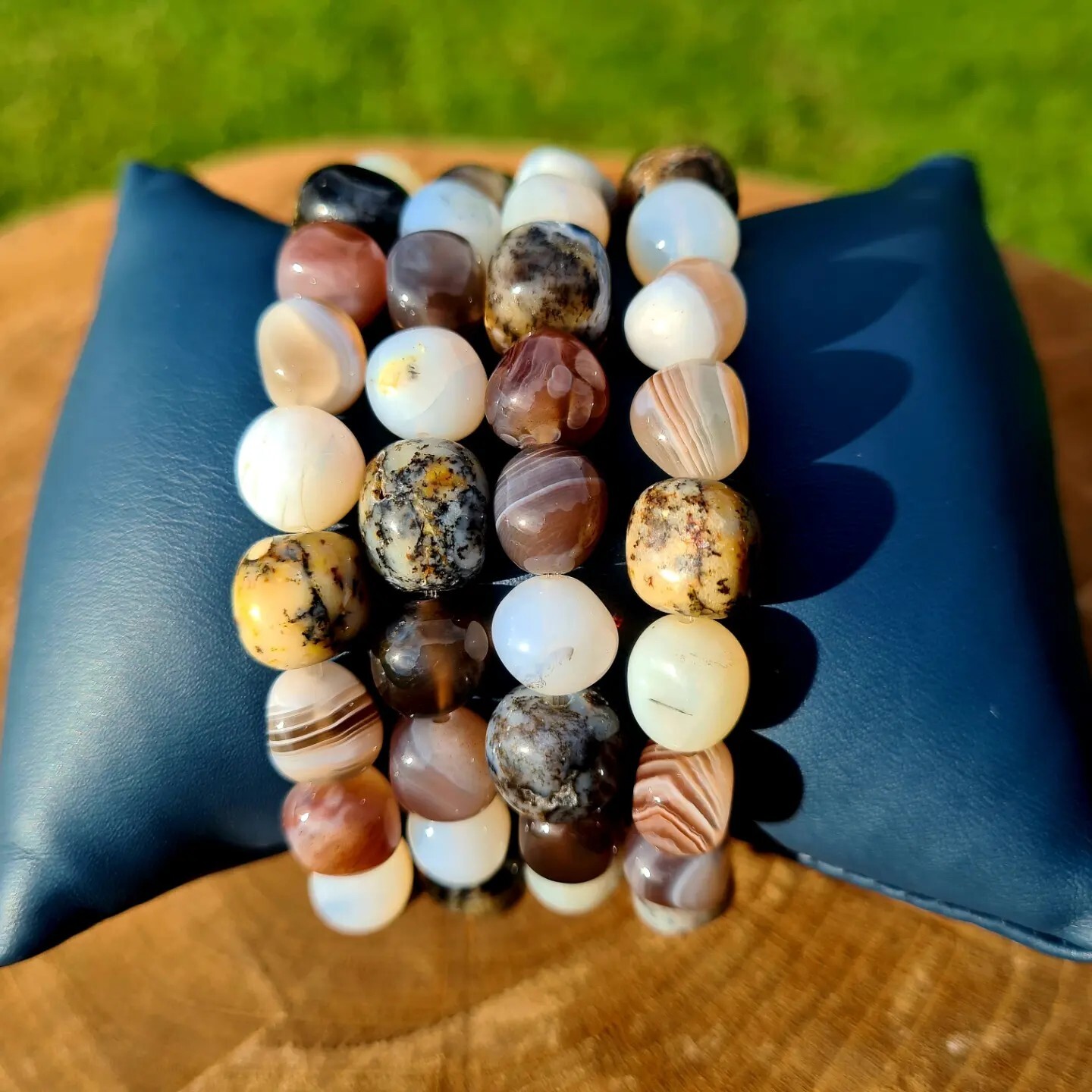 Milky Opal, Dendritic Opal & Botswana Agate Tumblestone Healing Bracelet:…