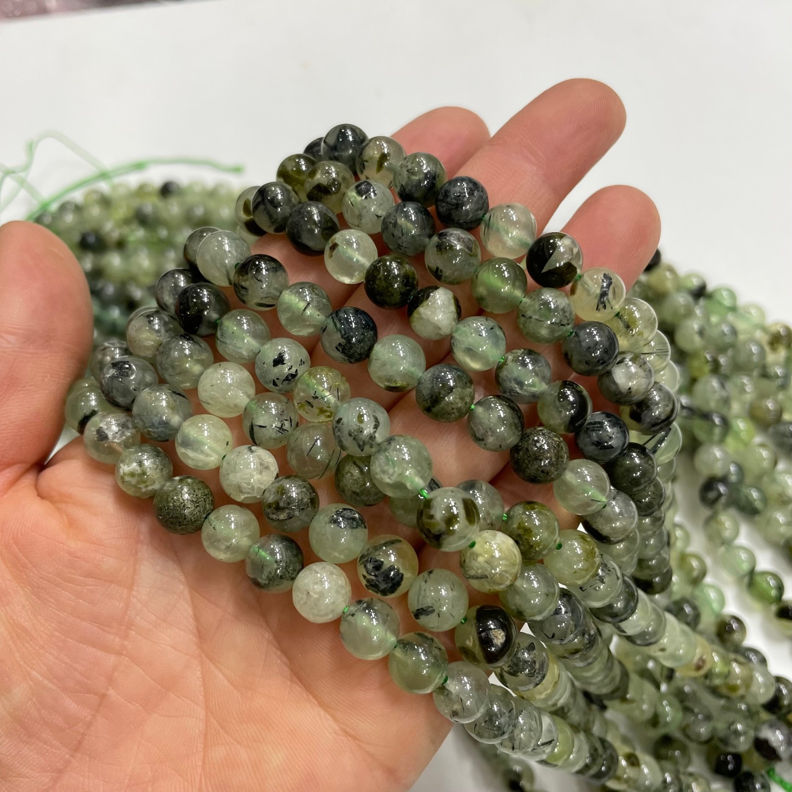 8mm Green agate round bead crystal string, 1 strand #20