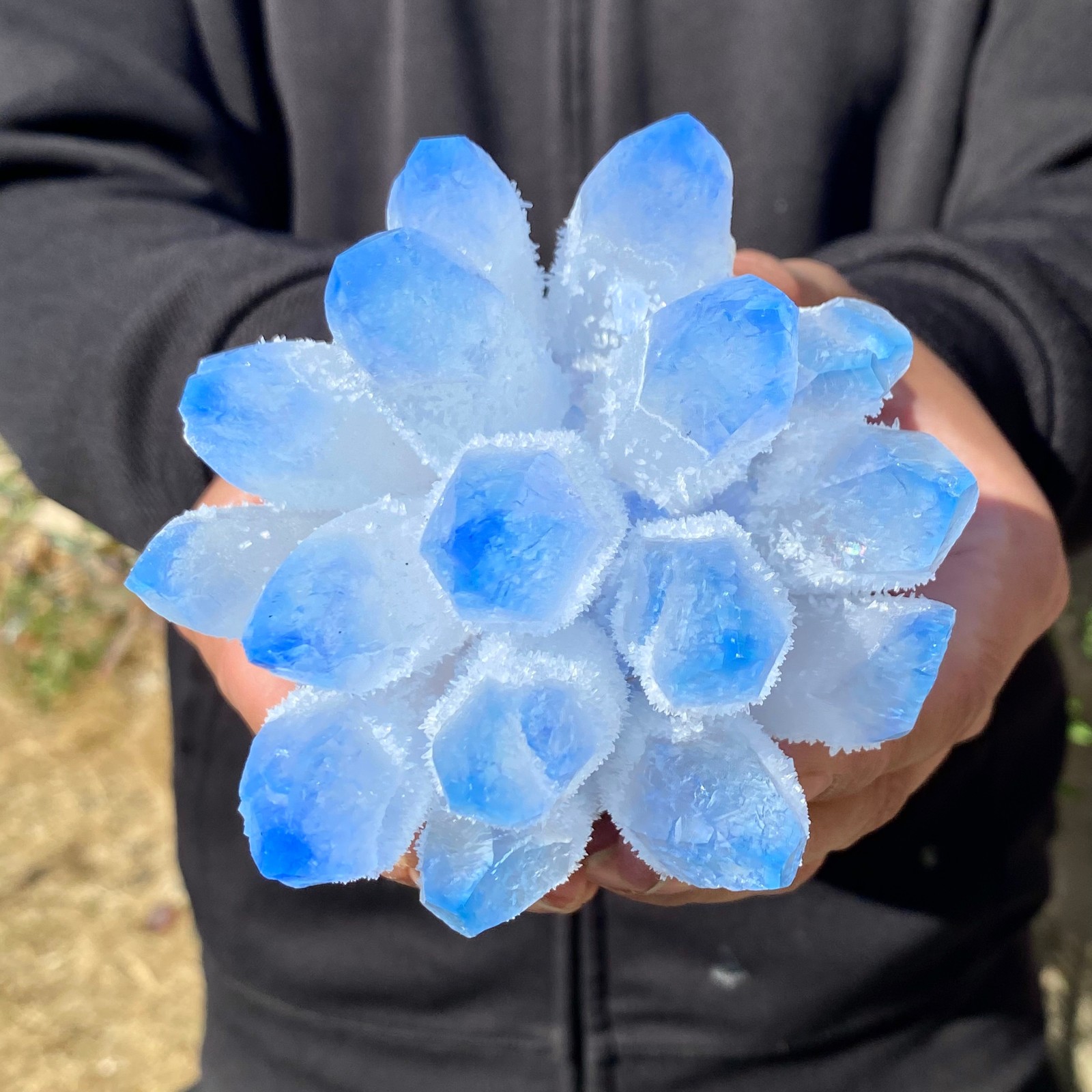 1.56LB Newly discovered blue Phantom Quartz Crystal Cluster mineral samples