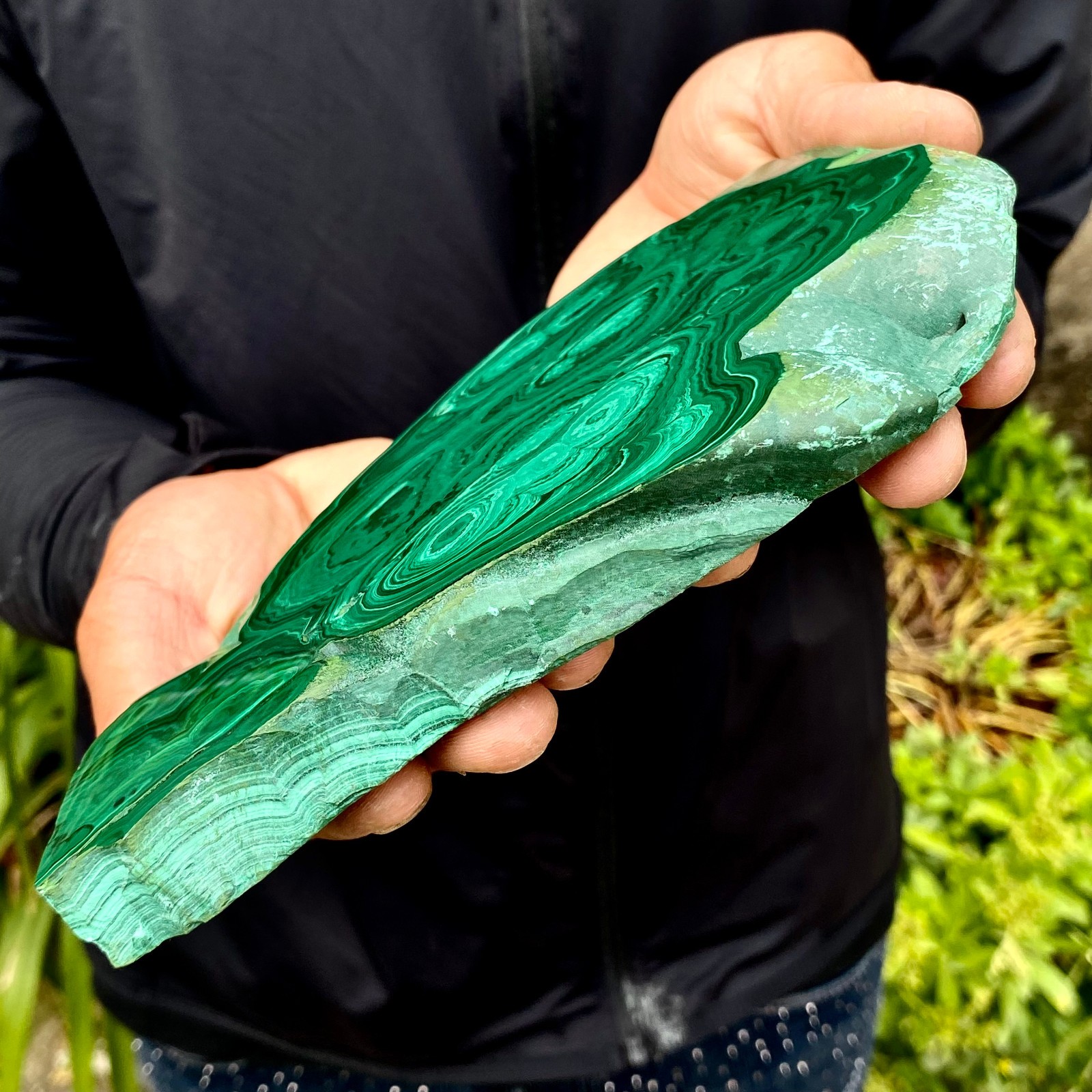 1.87LB Natural malachite slice quartz crystal luster mineral specimen