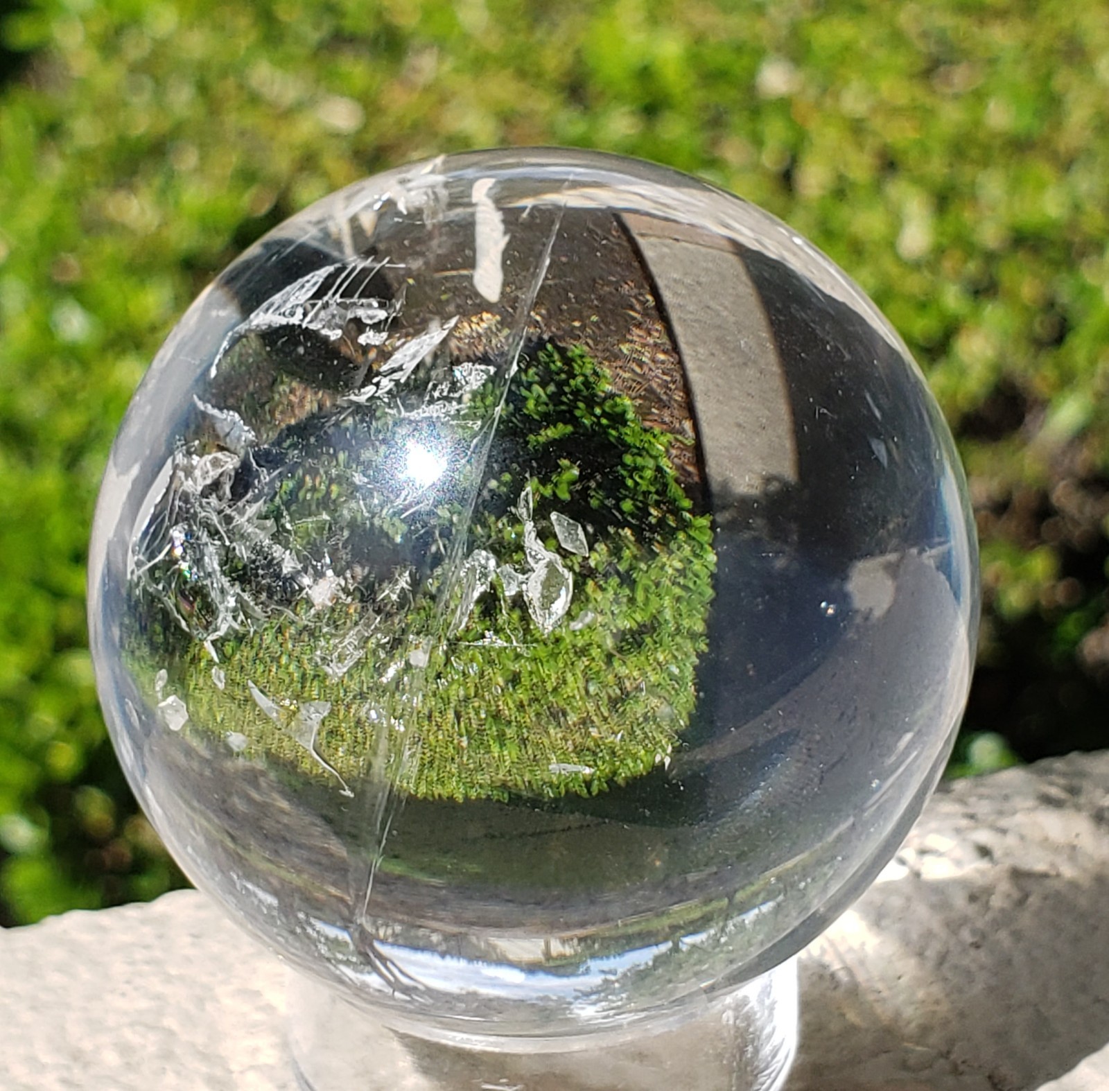 2″ Natural Brazilian Clear Crystal Quartz Sphere Orb Ball Portal Rainbow, 190g